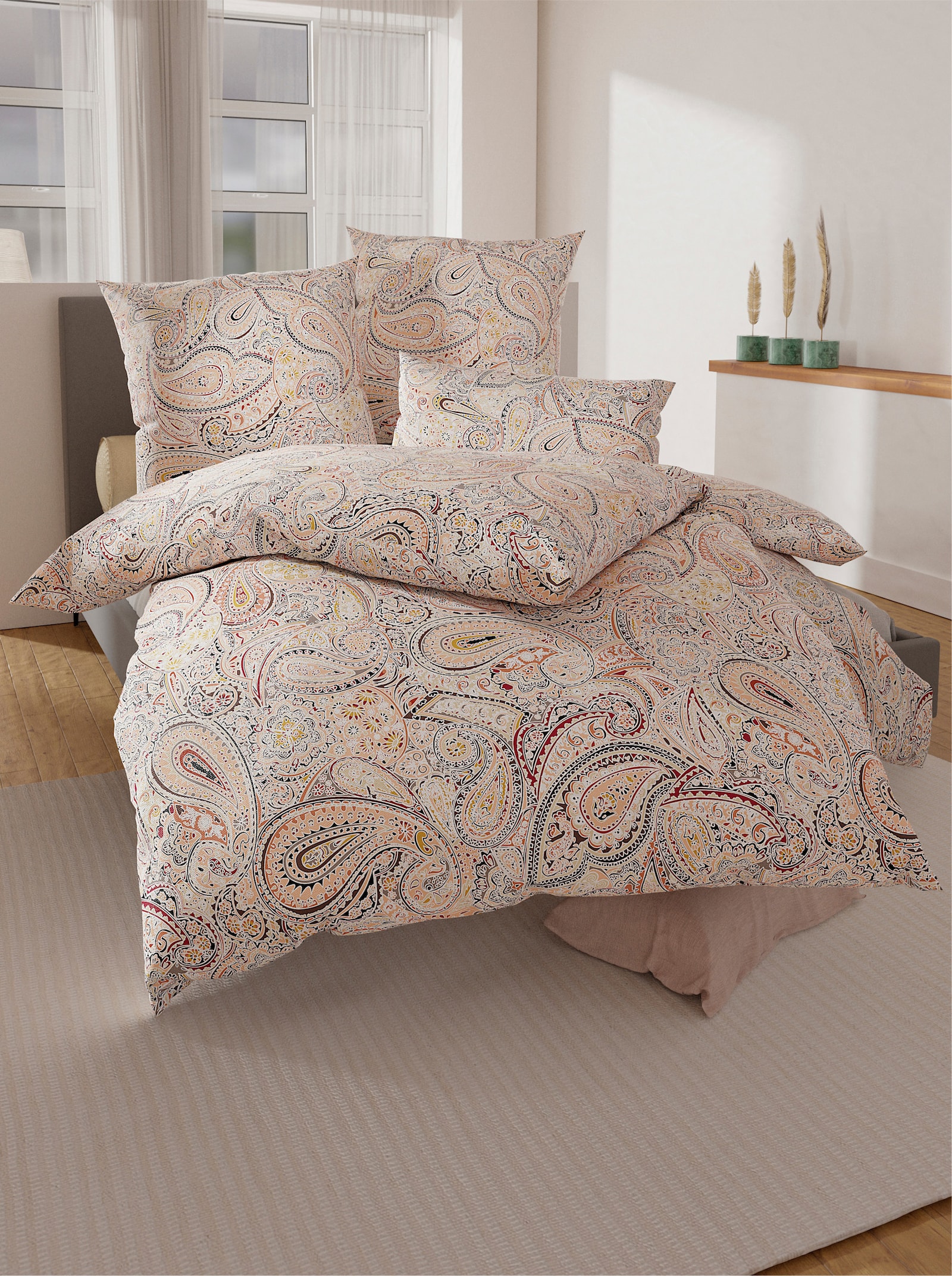 wäschepur Bettwäsche - weiss-orange-bedruckt