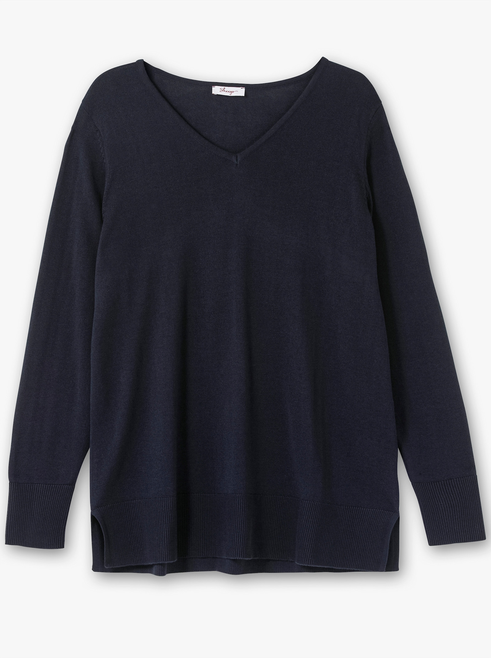 sheego Strickpullover mit V-Ausschnitt - tiefblau