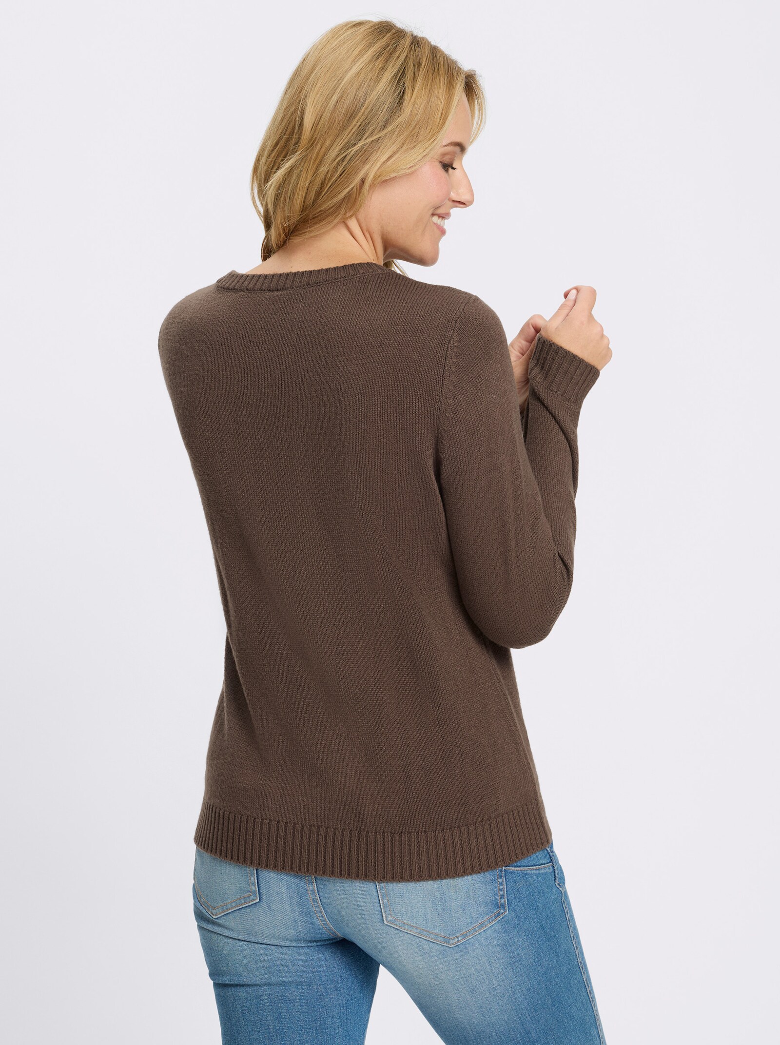 Jacquard-Pullover mit platziertem Muster - schoko-sand