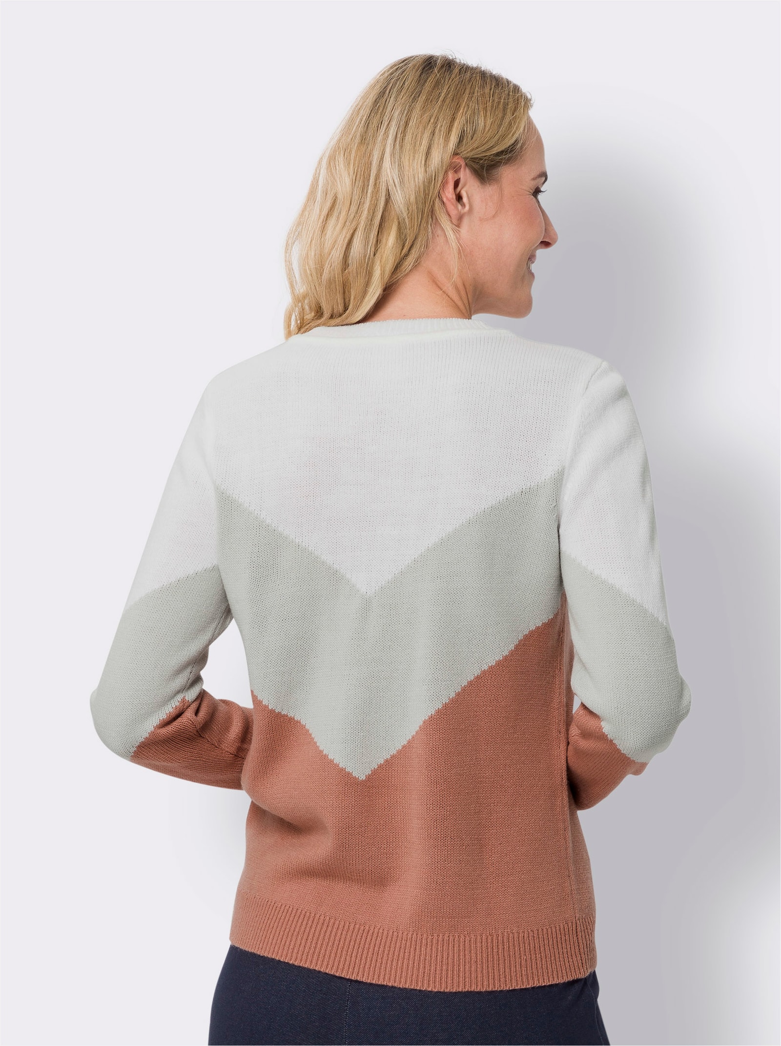 Pullover met ronde hals in colour blocking look - rozenhout-lichtgrijs gemêleerd