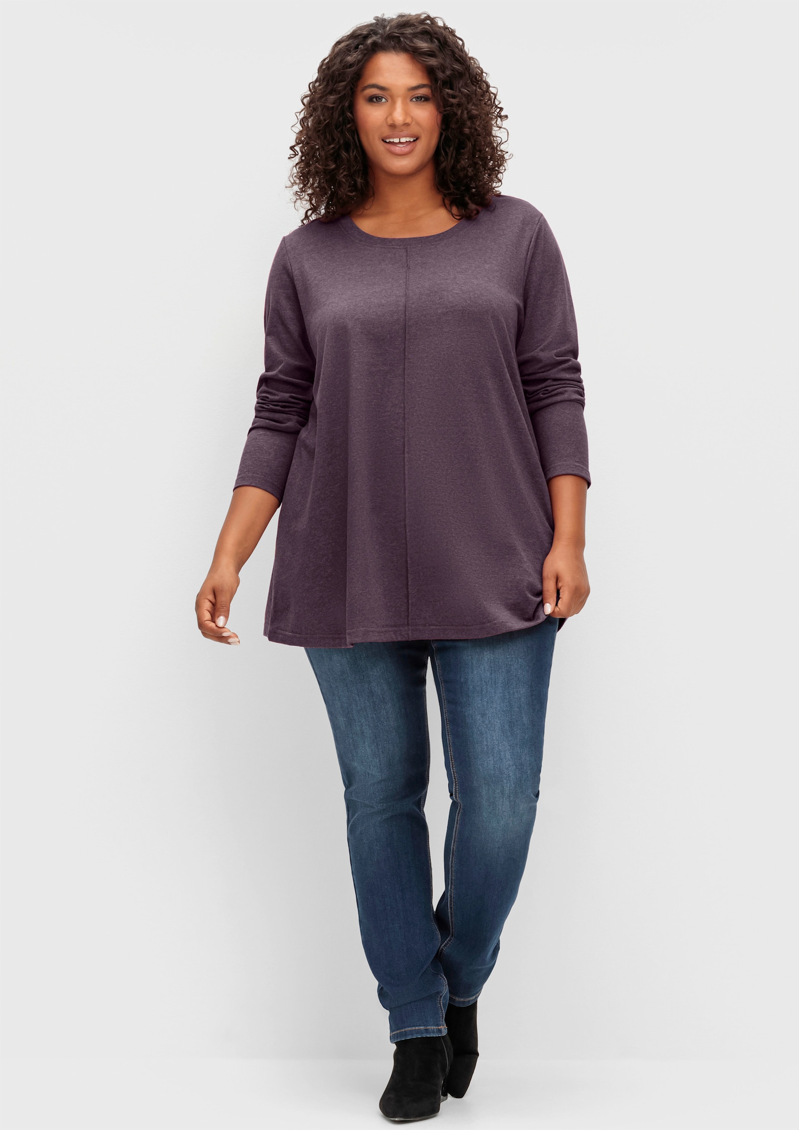 sheego Langarmshirt - aubergine-meliert