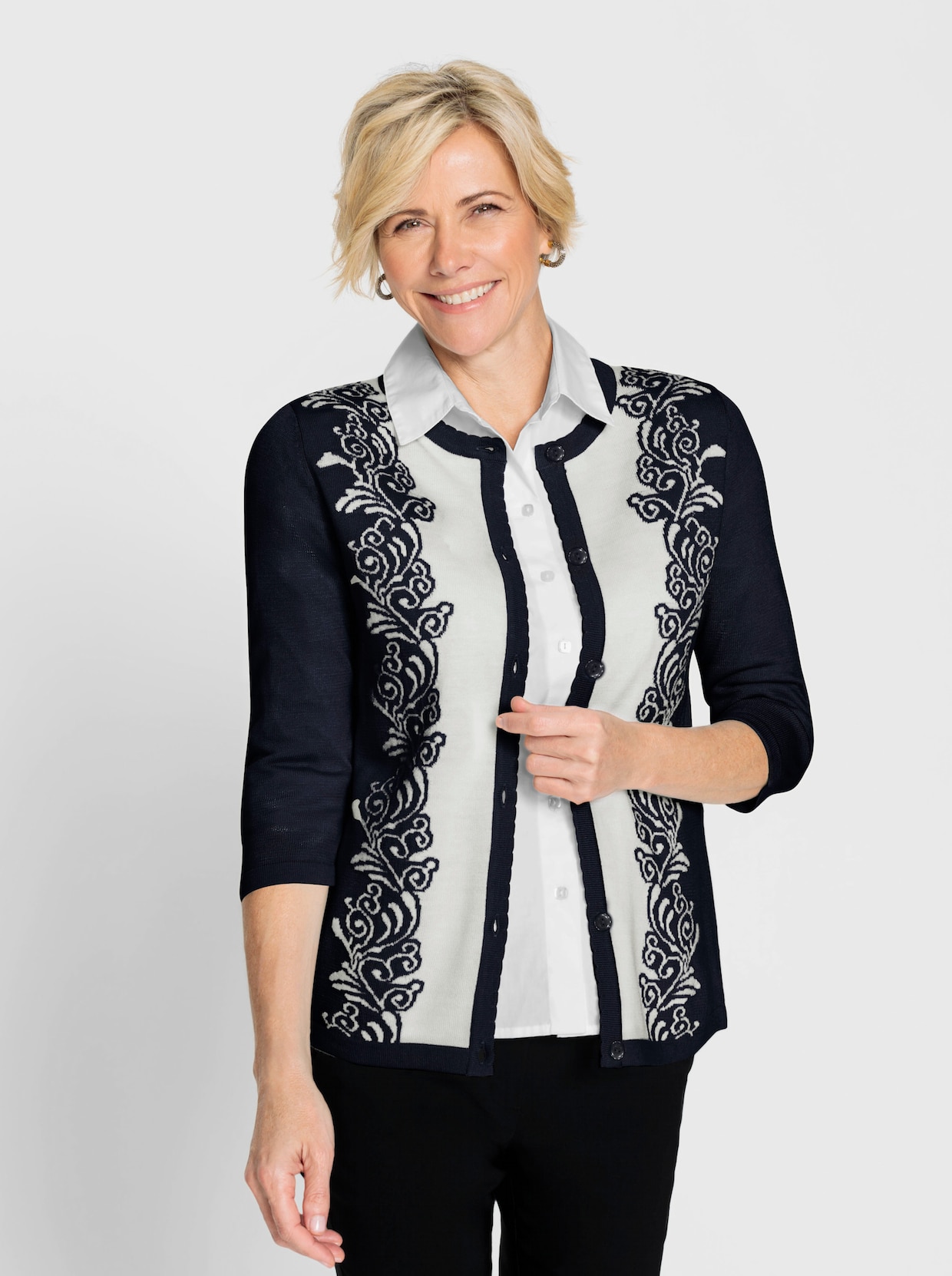 Jacquardvest - marine/ecru gedessineerd