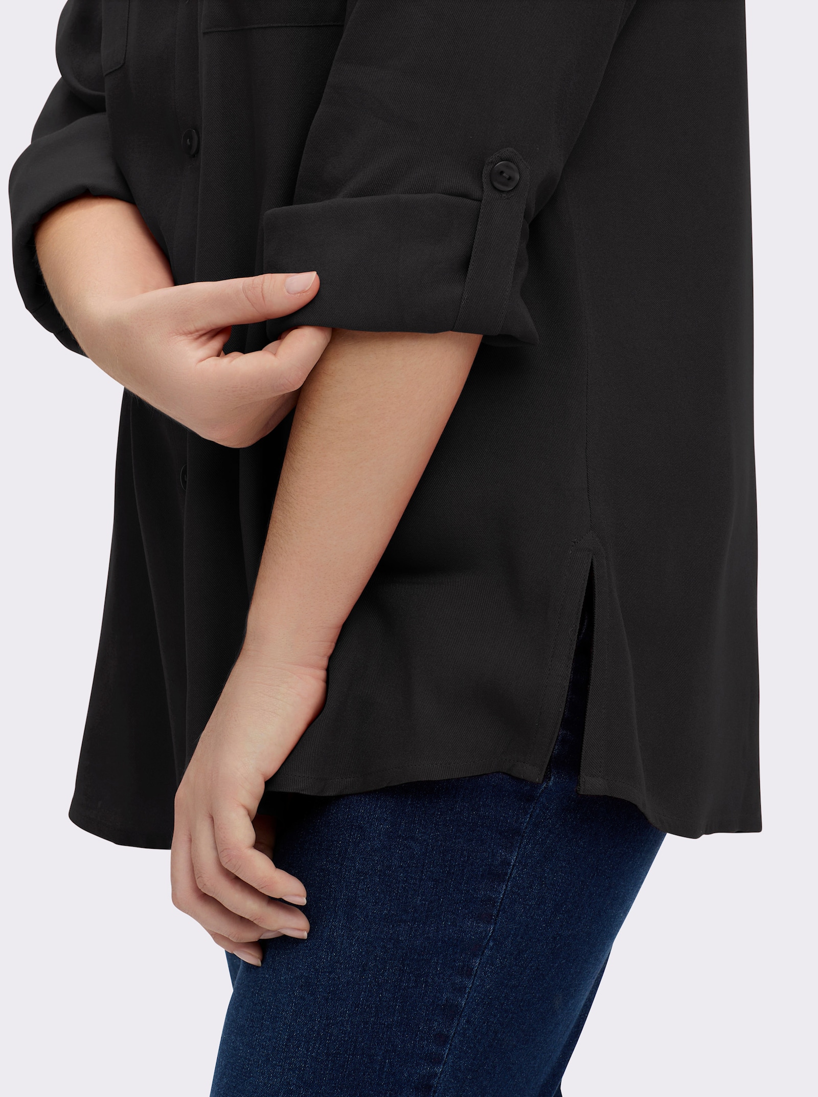 sheego Hemdbluse mit Krempelärmeln - schwarz