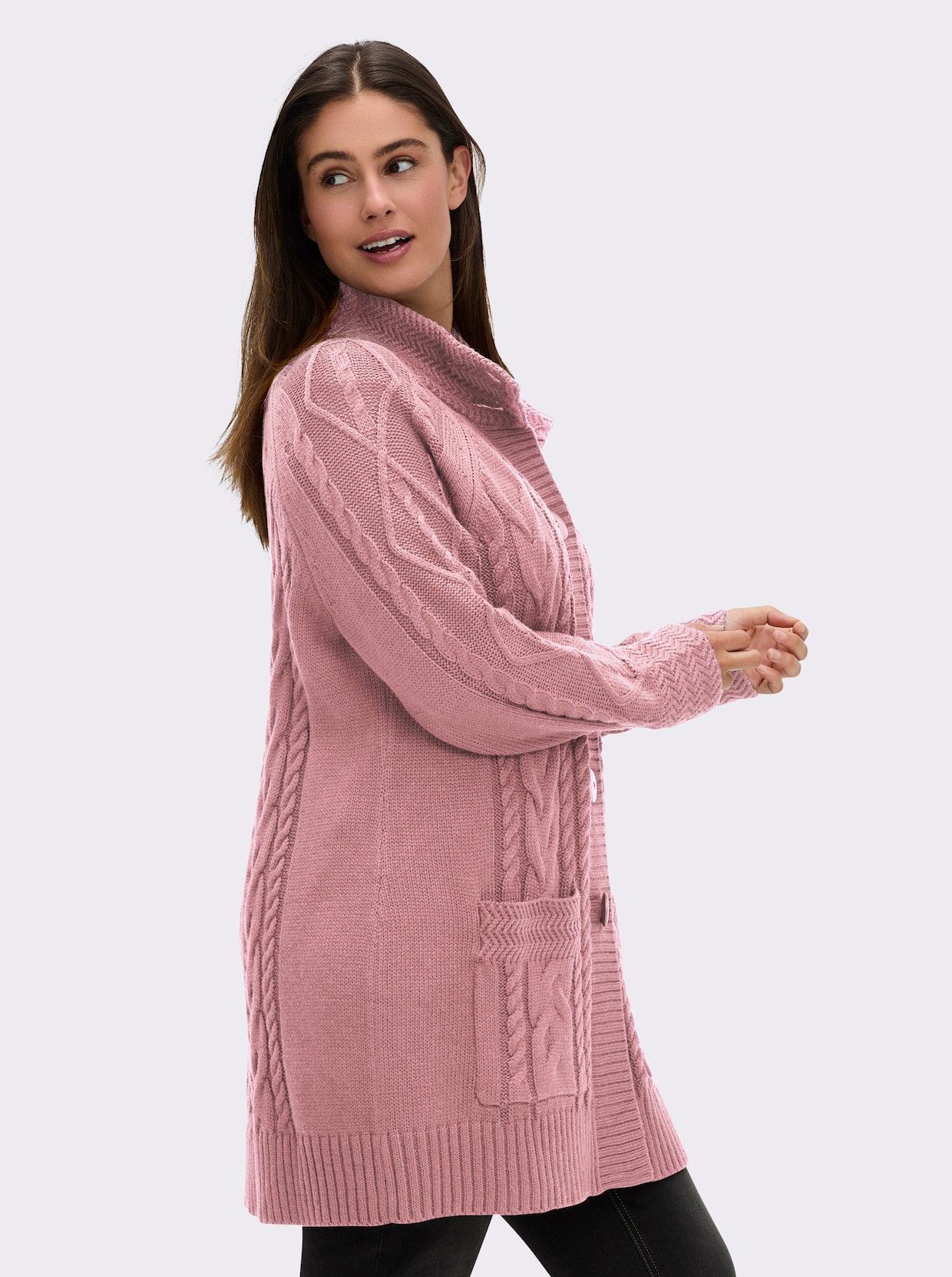 Longstrickjacke mit Einstrickmuster - hortensie