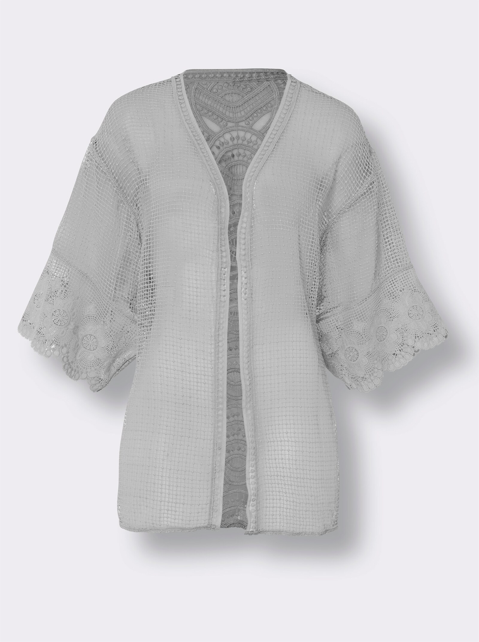 heine Shirtjacke mit Häkelspitze - hellgrau