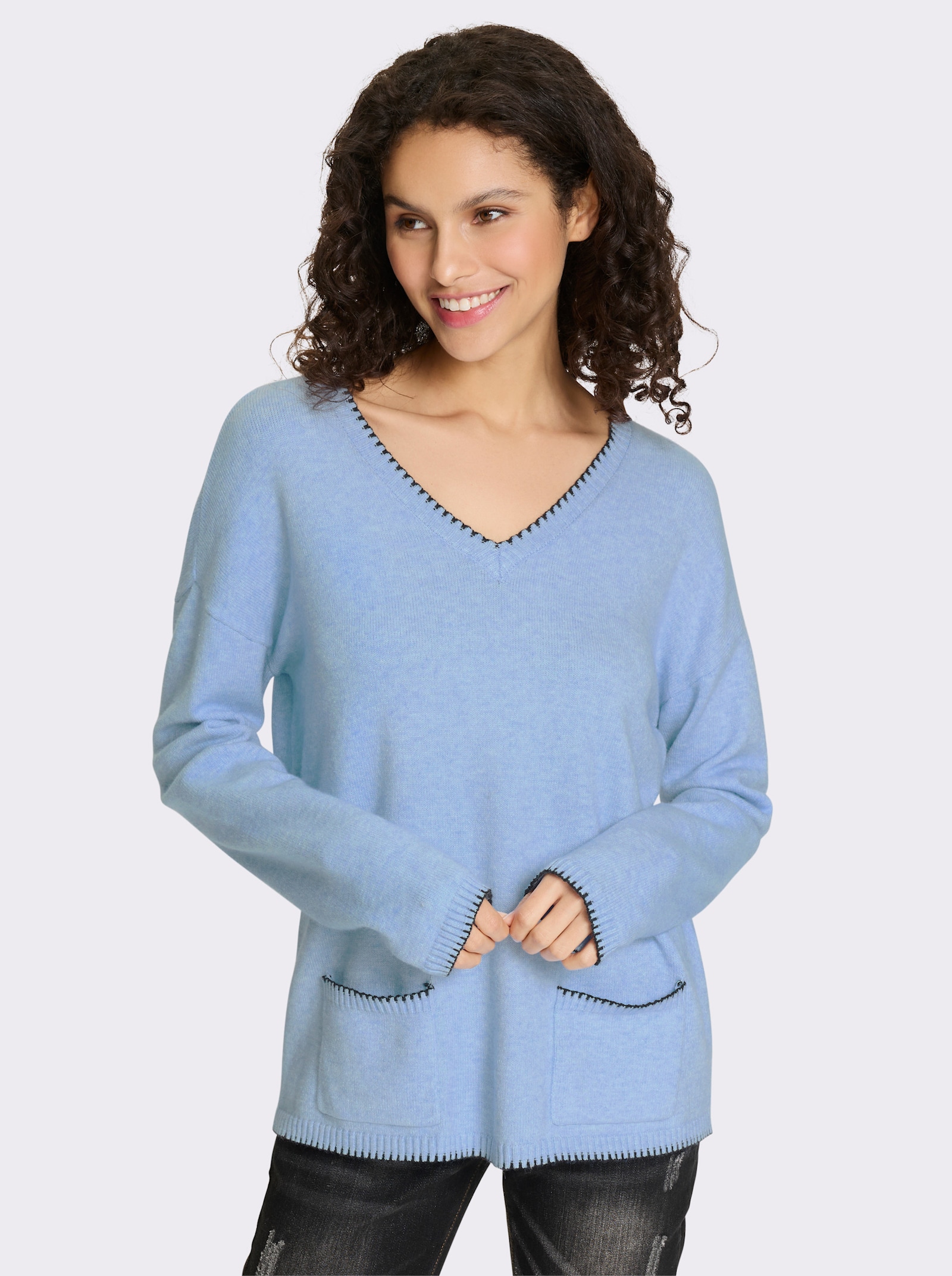 heine Pullover mit Kontrastnähten - eisblau-meliert