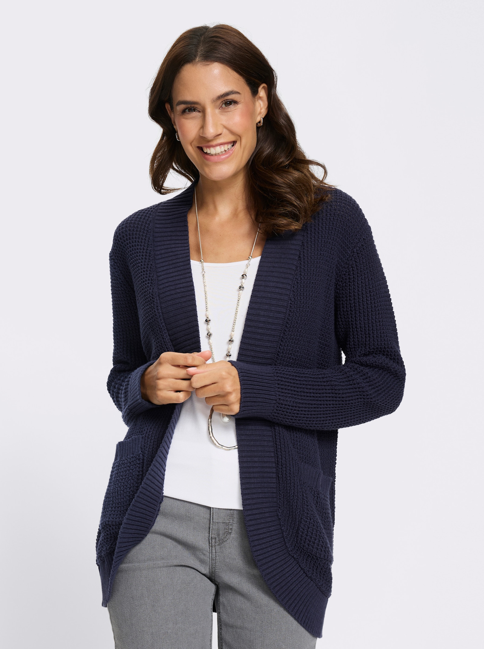 Strickjacke mit abgerundetem Saum vorne - marine