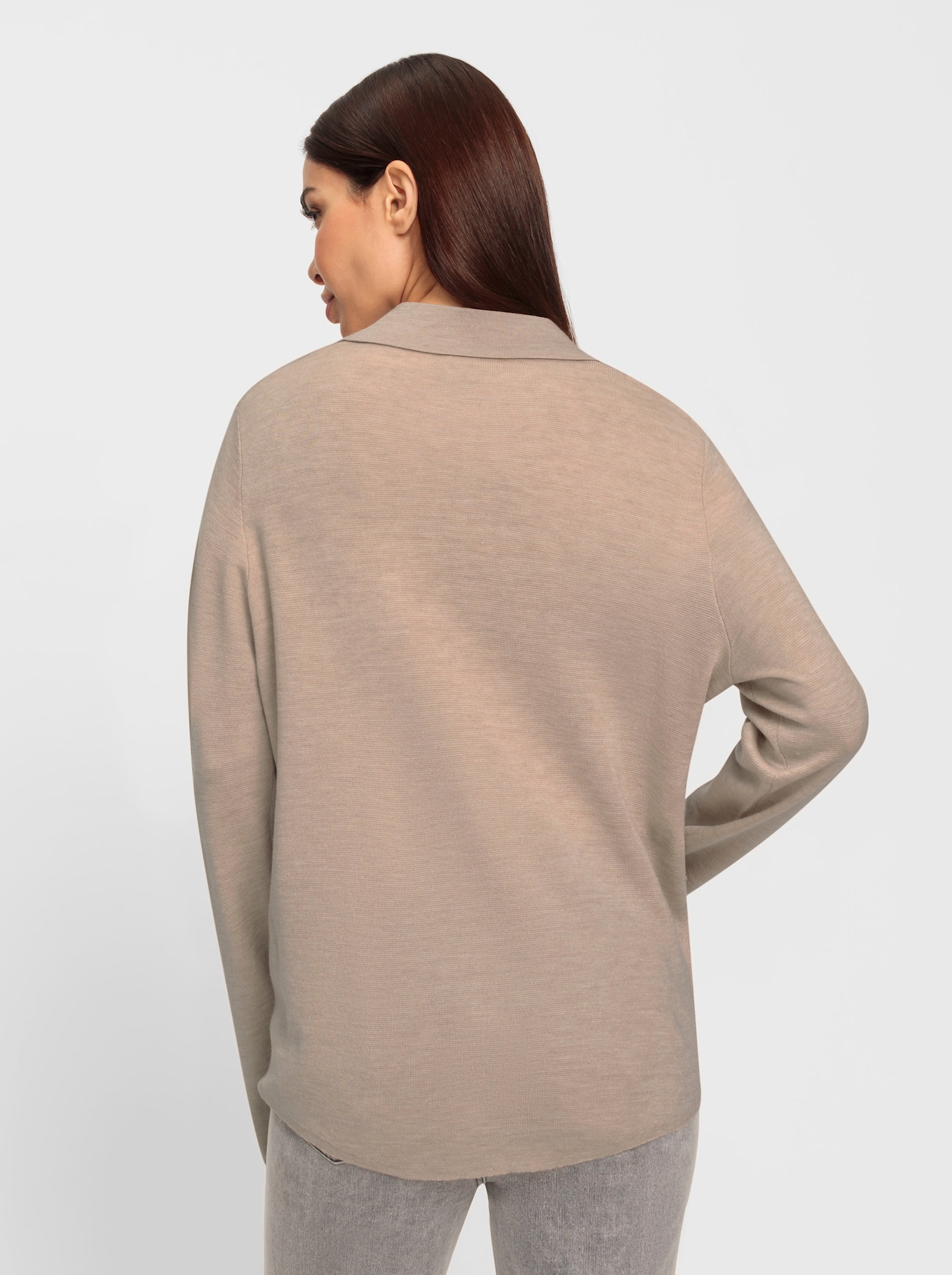 heine Strickjacke mit Polokragen - elfenbein-sesam-meliert