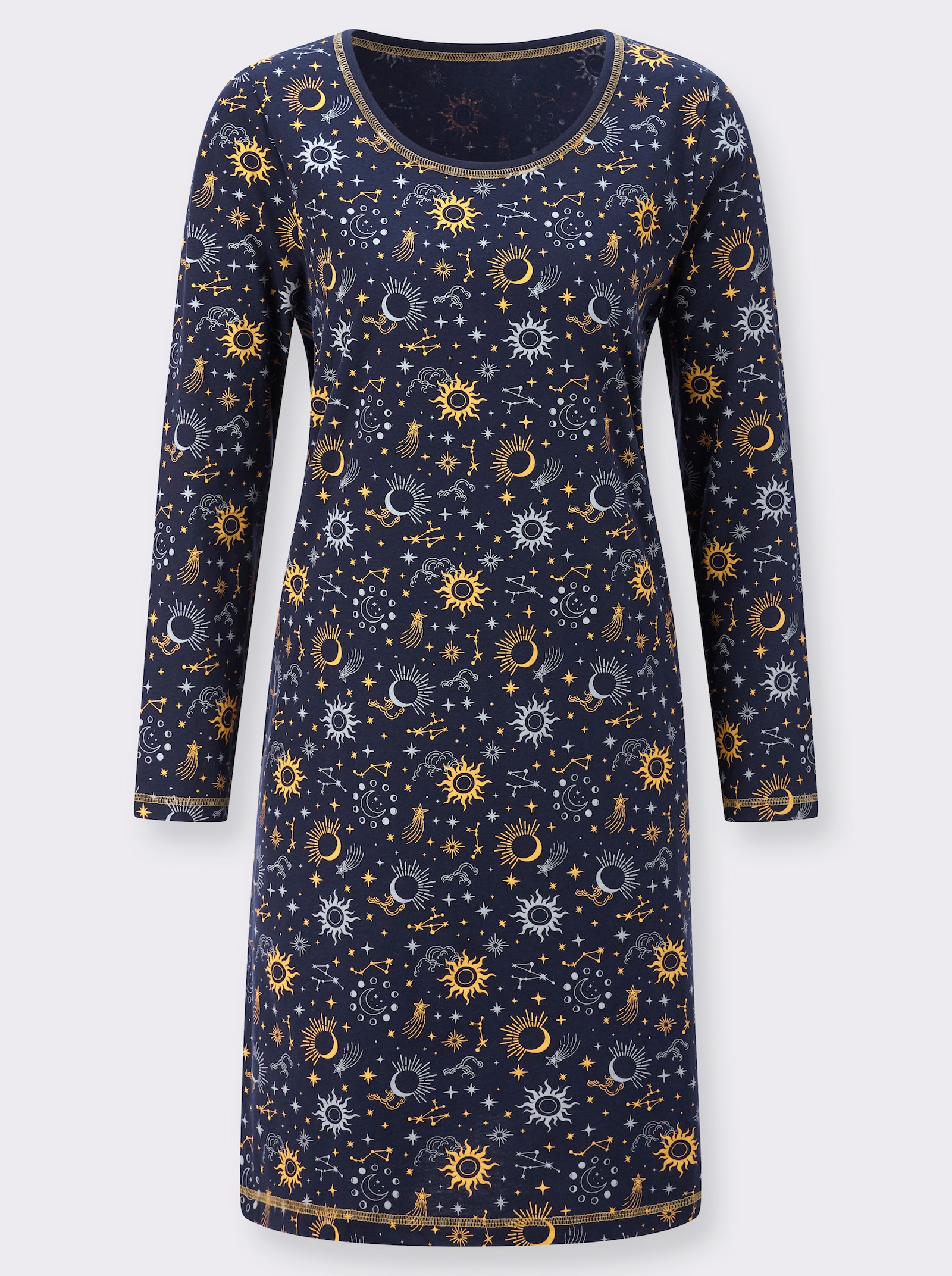 Nachthemd in Single-Jersey-Qualität - marine-ocker-bedruckt