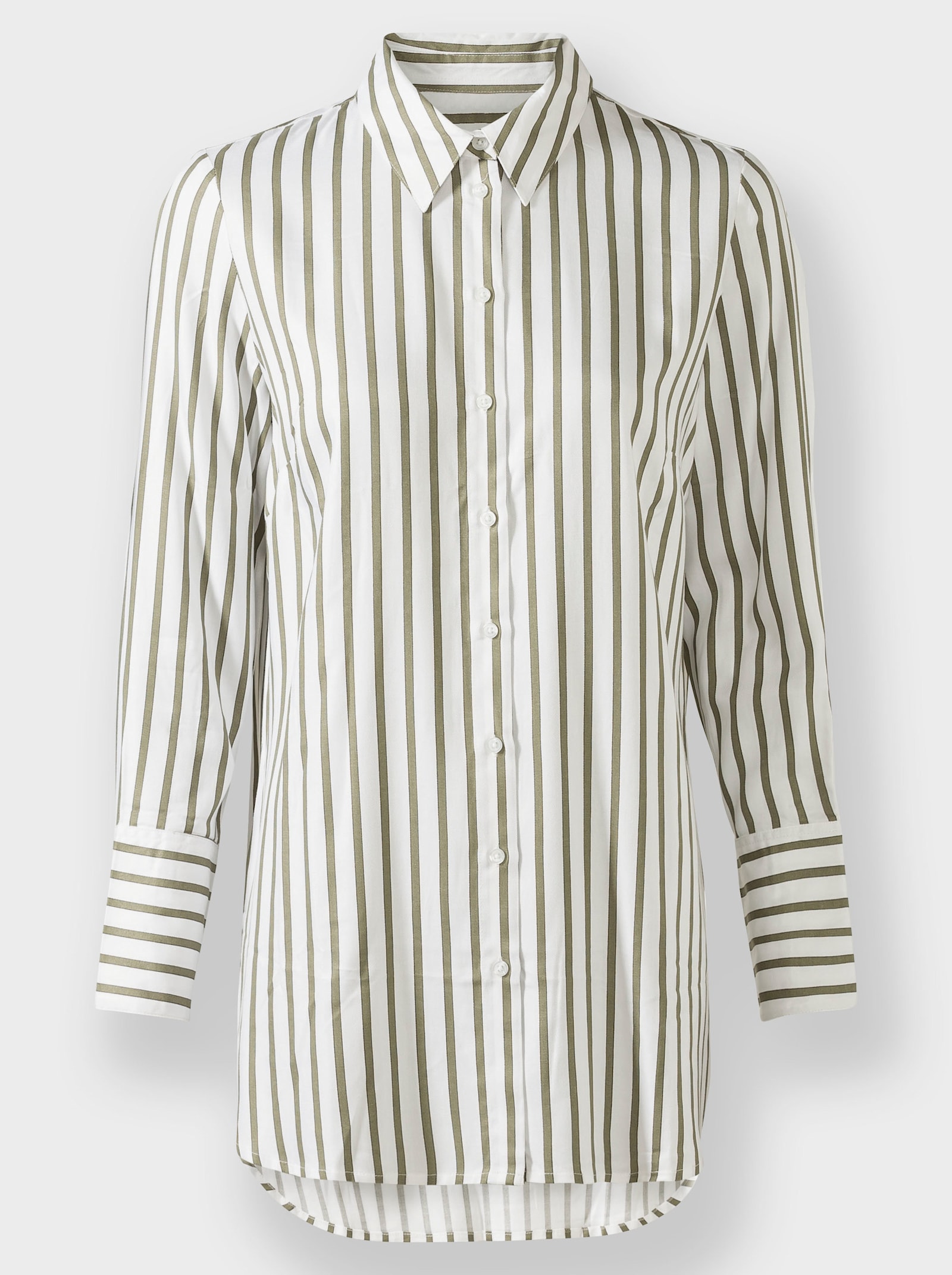 heine Overhemdblouse in lang model - wit/kaki gestreept