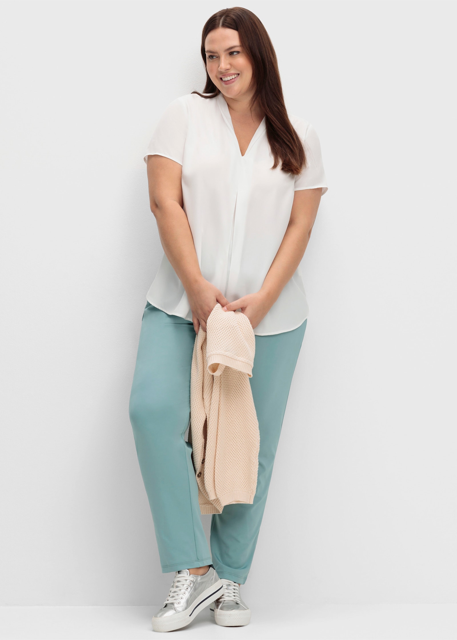 Tunika mit Kellerfalte am V-Ausschnitt - weiß