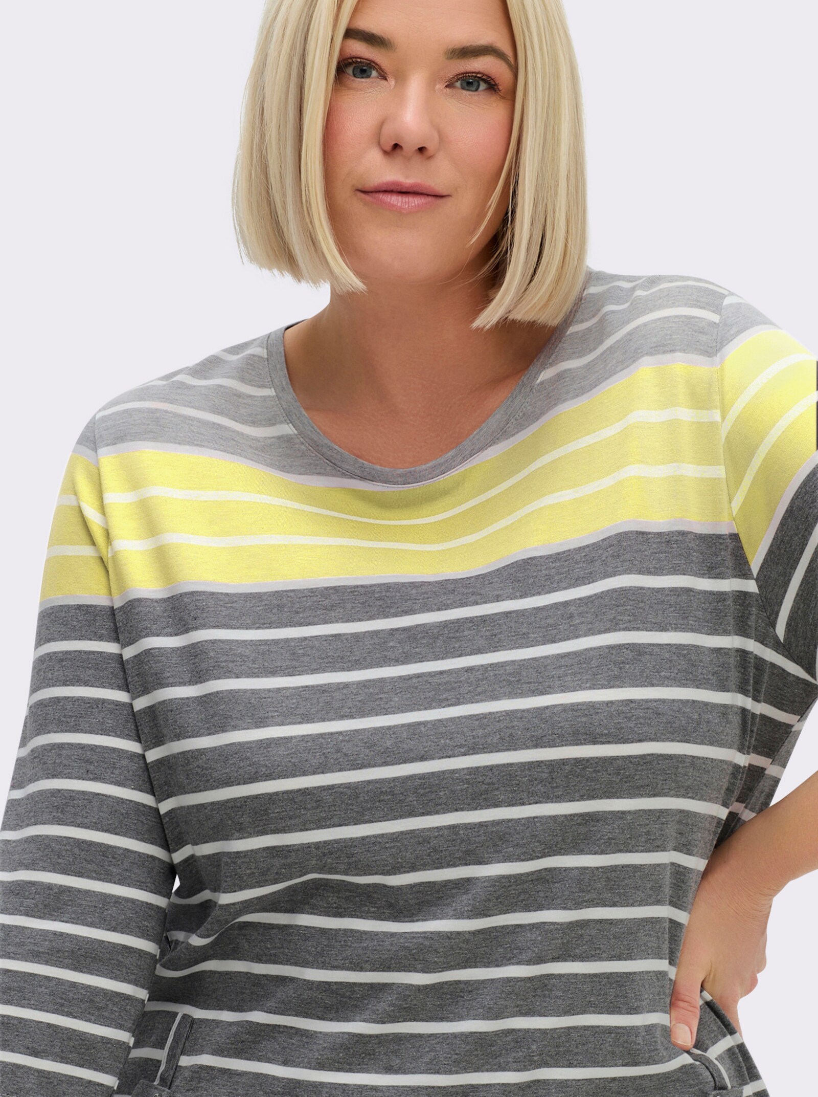 3/4-Arm-Shirt mit 2 imitierten Taschen - anthrazit-zitrone-gestreift