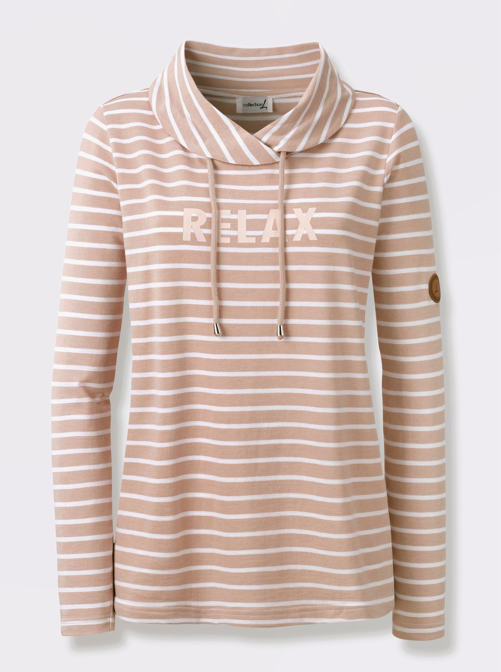 Sweatshirt mit regulierbarem Rollkragen - puder-weiß-geringelt