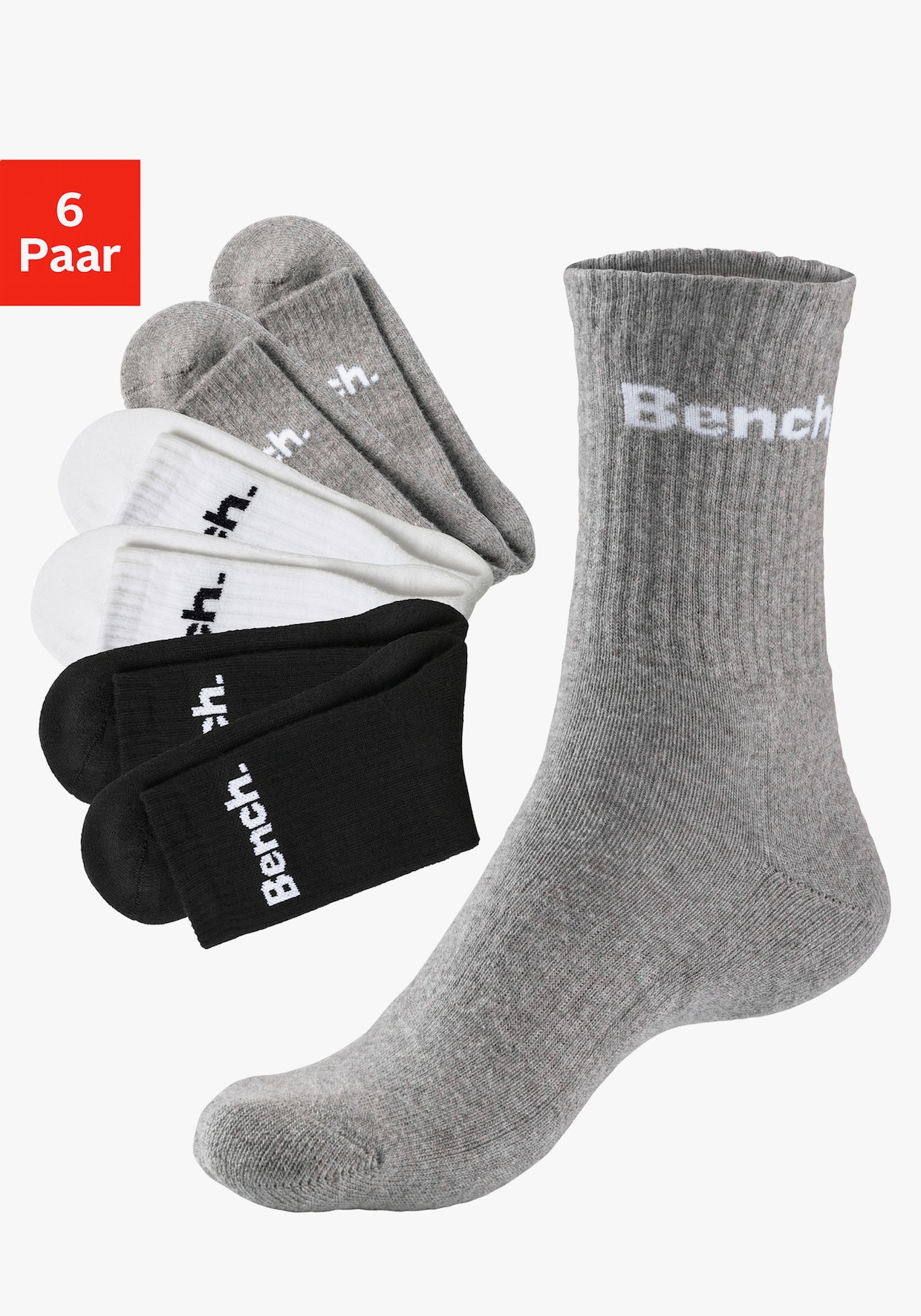 Bench. Chaussettes de tennis - 2x noir + 2x blanc + 2x gris chiné