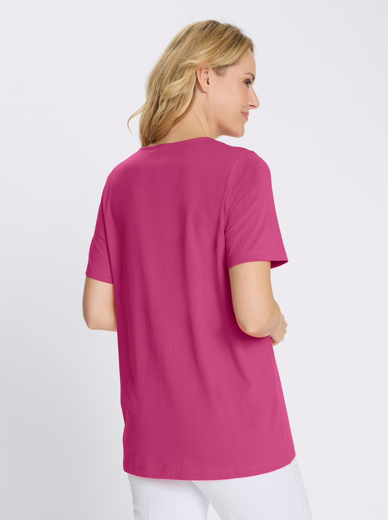 Longshirt mit Zierknopfleiste - fuchsia