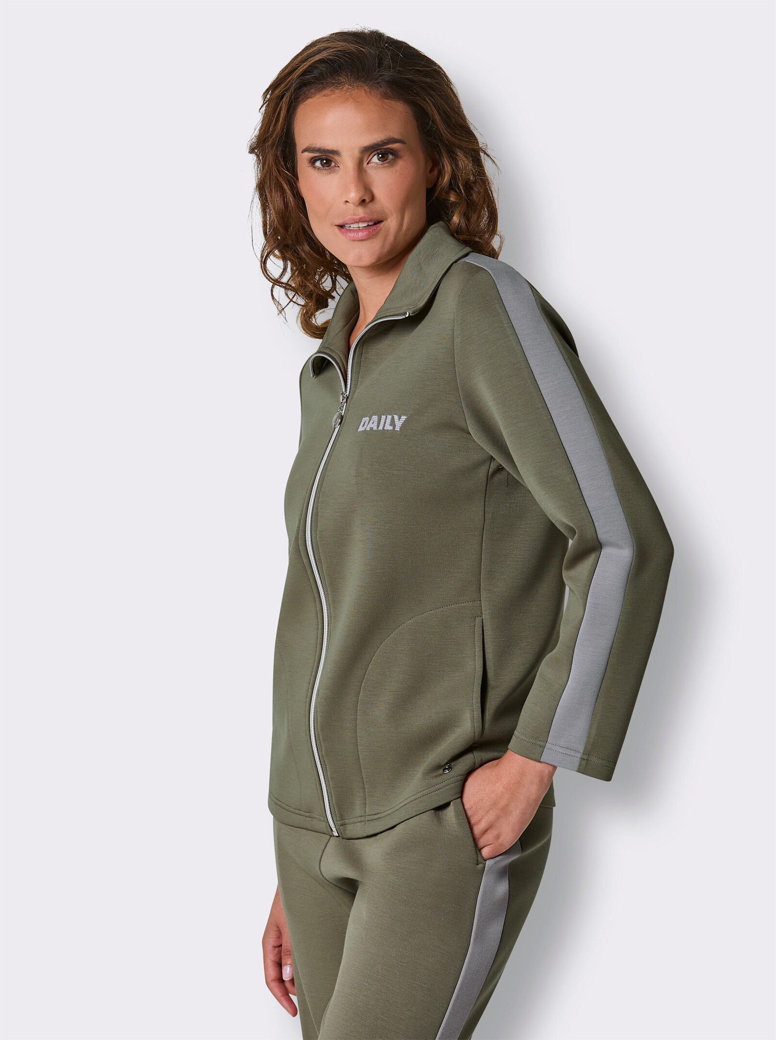 CREATION L PREMIUM Jacke mit Kontrastband - khaki-steingrau
