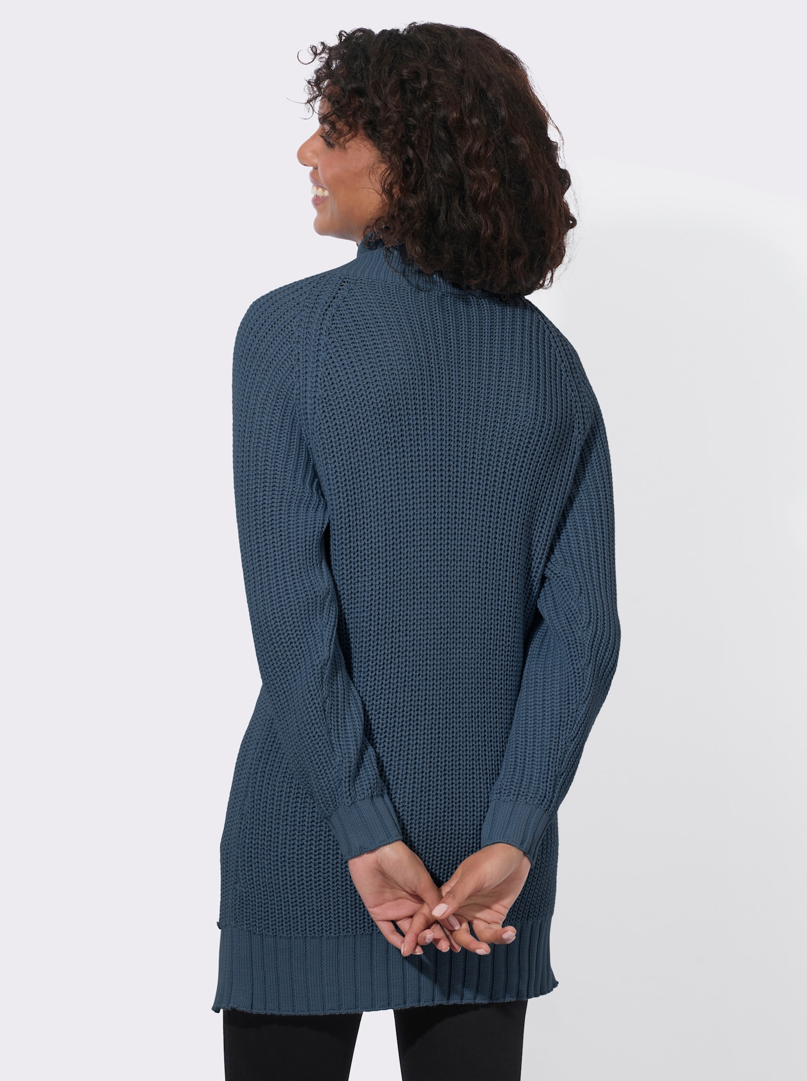 Longpullover mit Rippabschlüssen - rauchblau