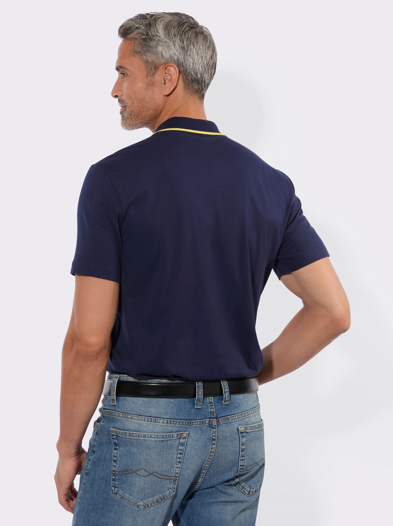 Poloshirt mit schmalen Kontraststreifen - marine