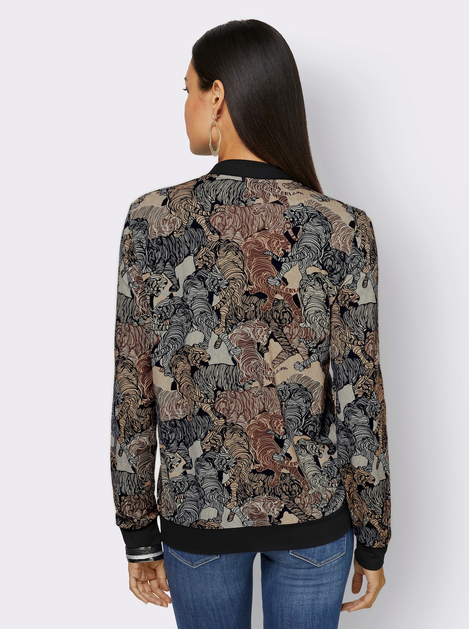 Shirtjacke in Blouson-Form - schwarz-sand-bedruckt