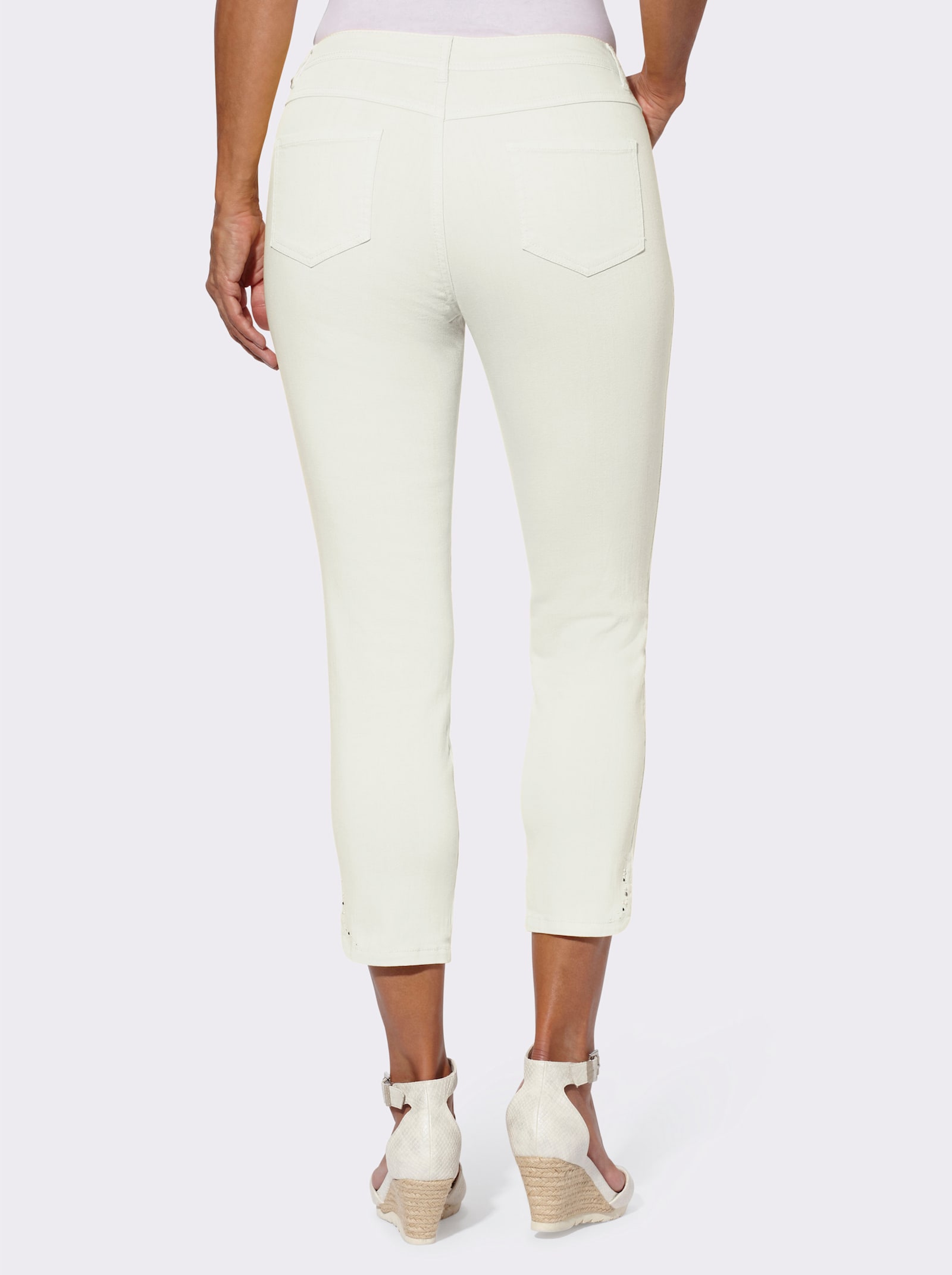 7/8-Jeans mit Glitzersteinchen an den Beinschlitzen - ecru
