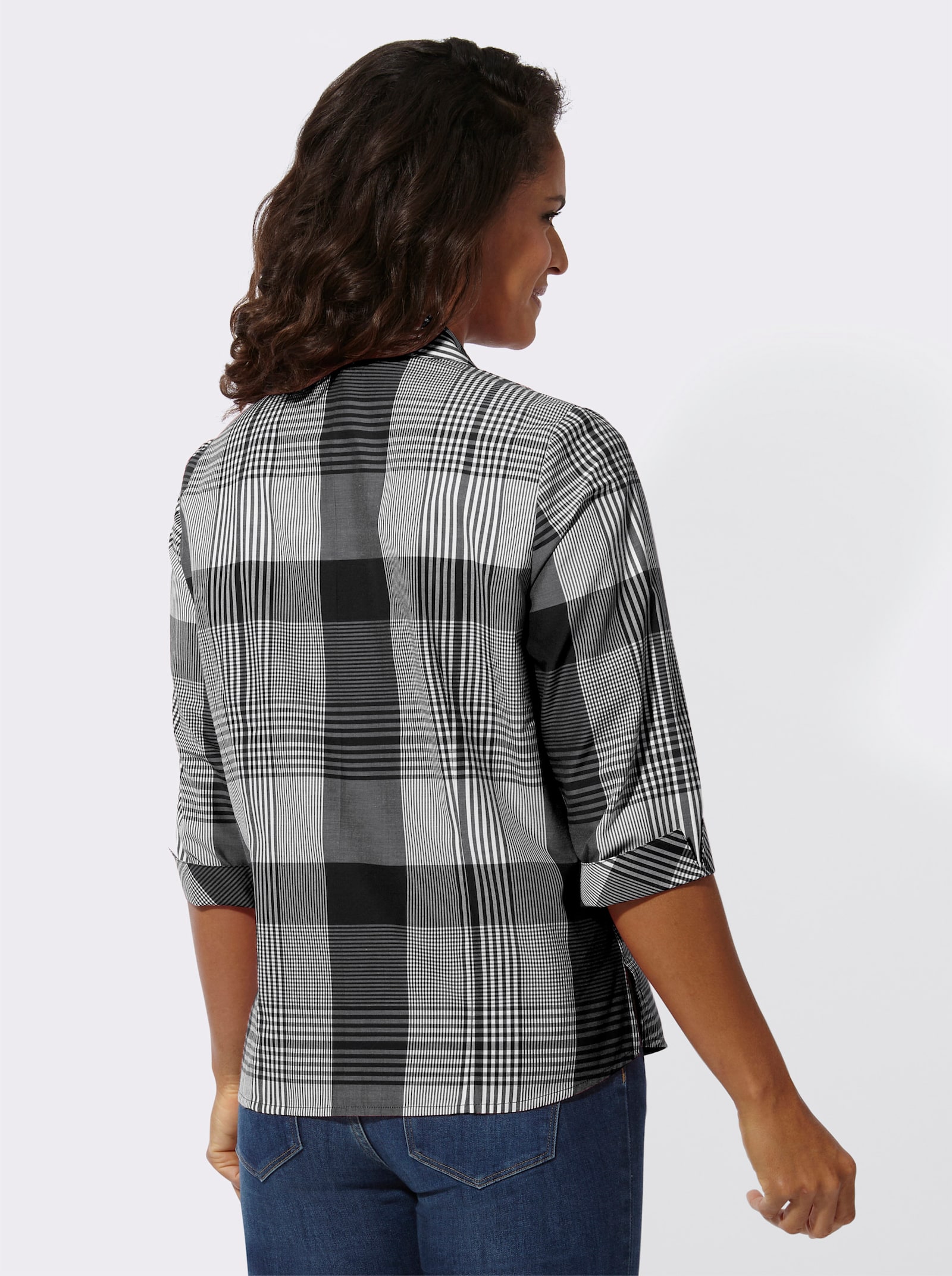 Karobluse mit aufgesetzten Brusttaschen - schwarz-weiß-kariert
