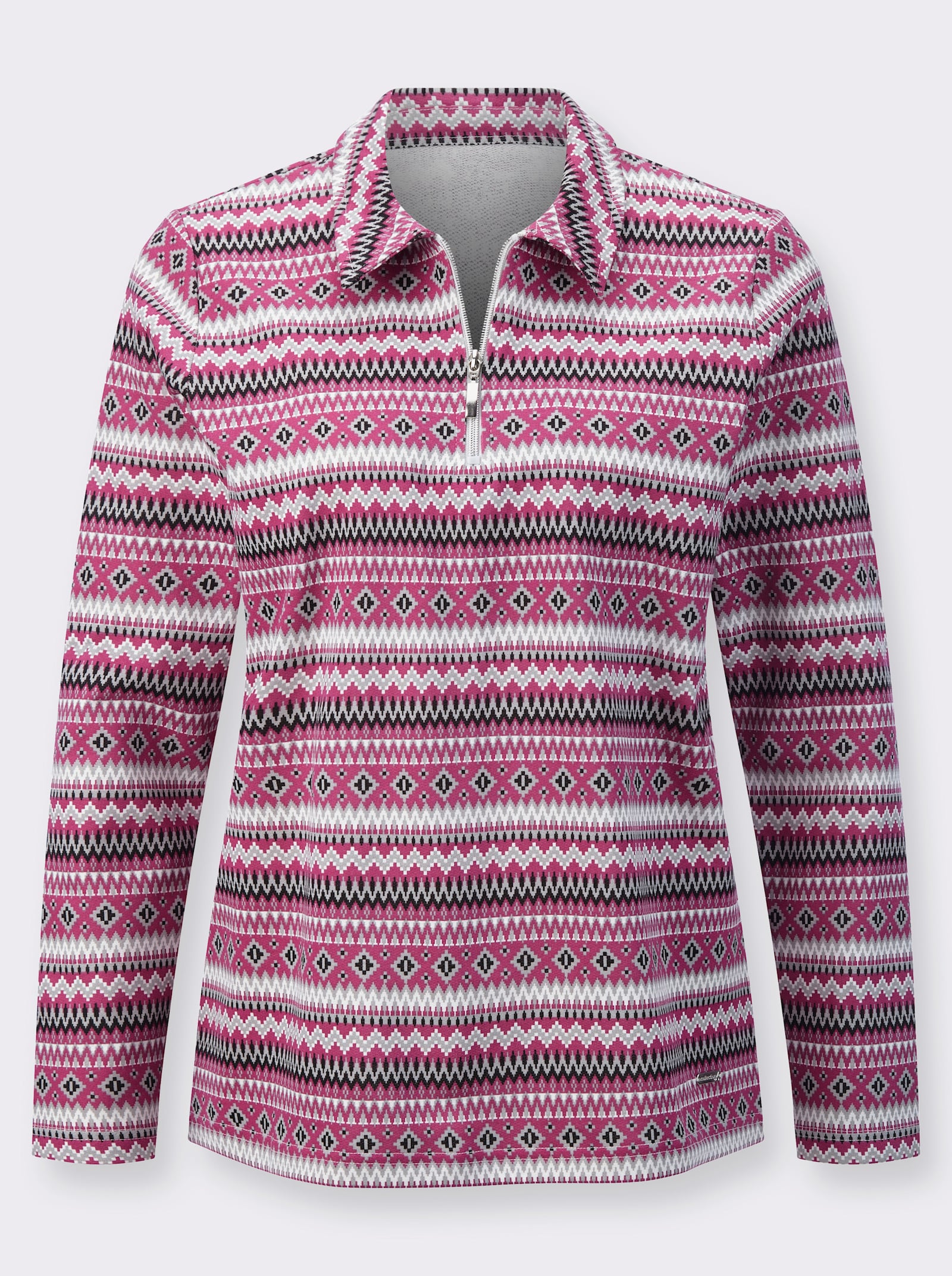 Langarmshirt mit Hemdkragen - erika-steingrau-bedruckt