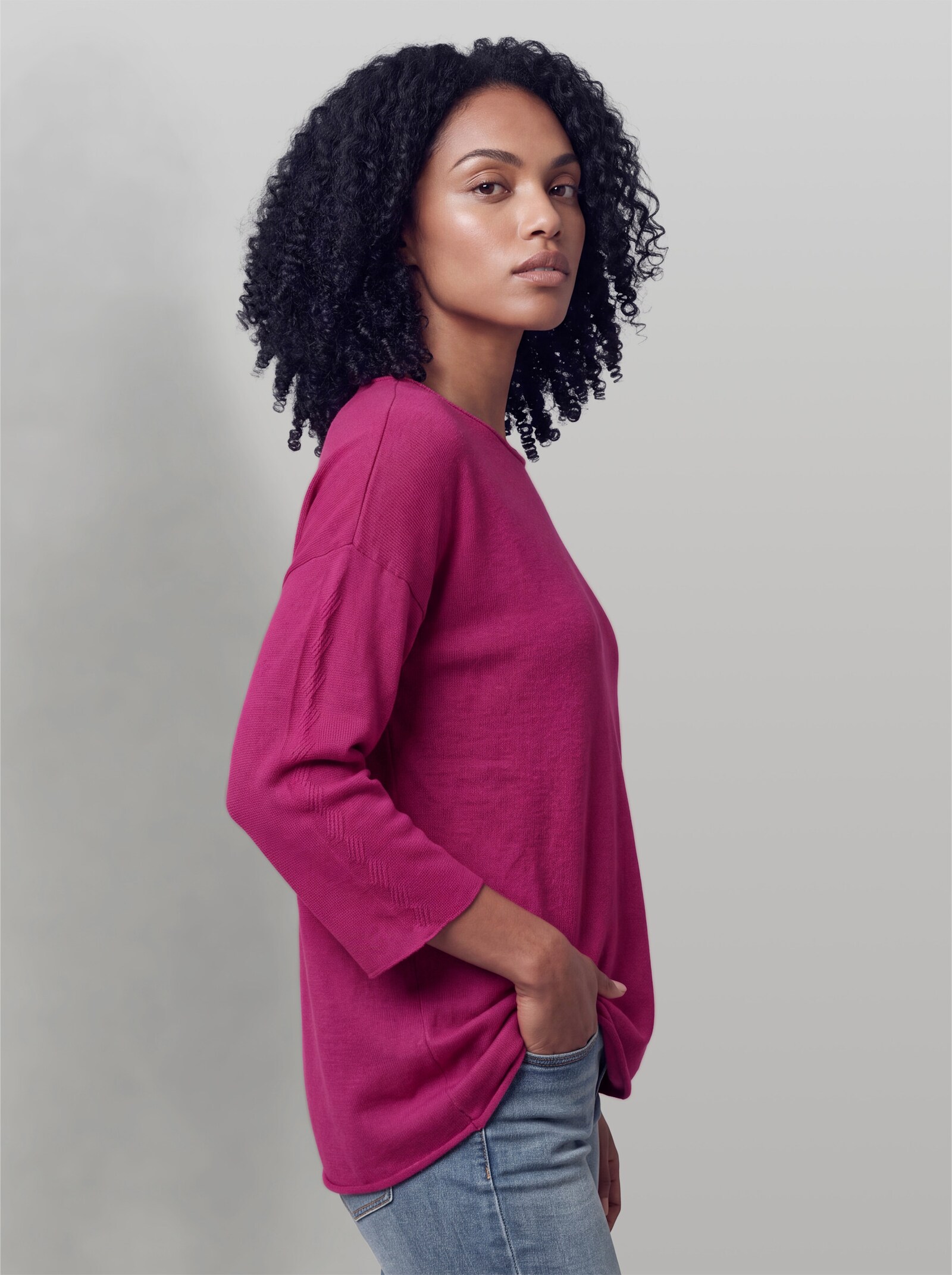heine 3/4-Arm-Pullover mit Zopf-Details - fuchsia