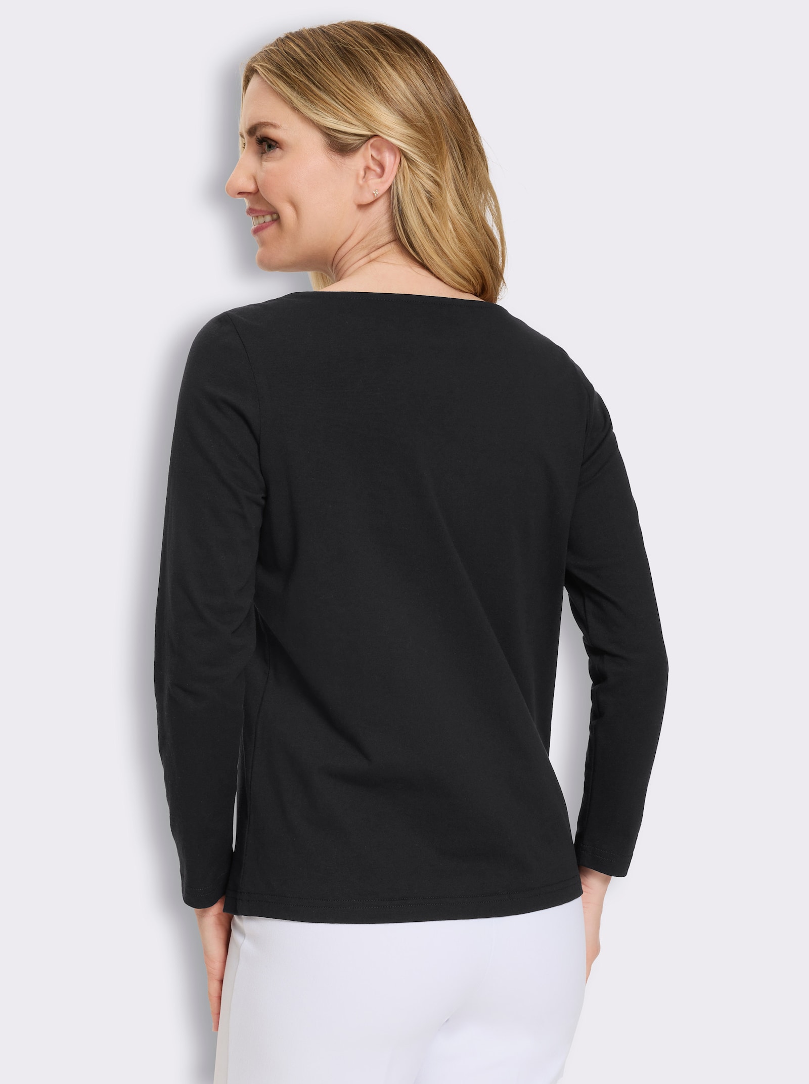 Langarmshirt mit Glitzersteinchen - schwarz