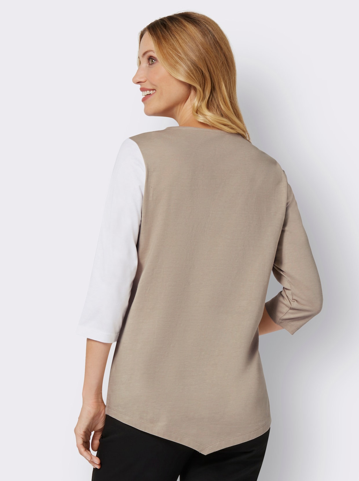 Rundhalsshirt - weiß-beige-bedruckt