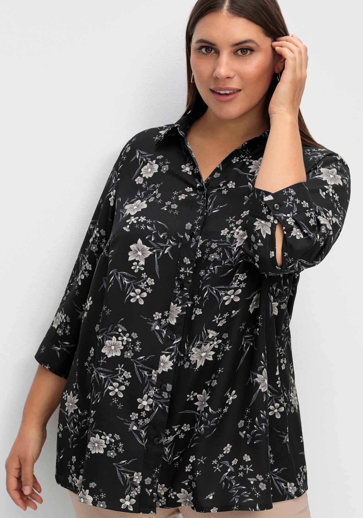 Longbluse - schwarz-bedruckt