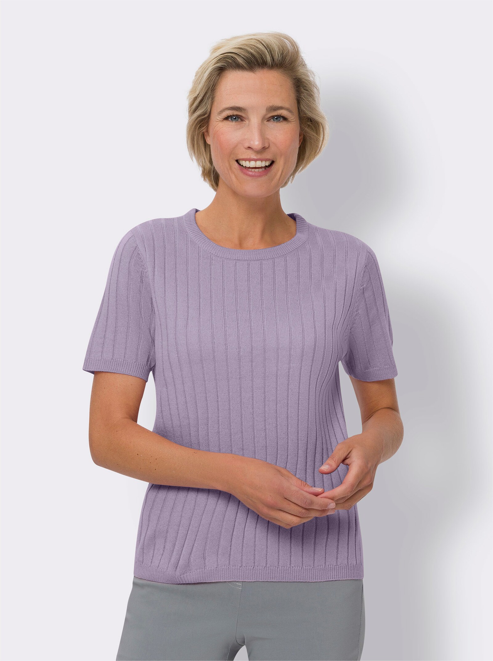 Pullover met korte mouwen en ribpatroon rondom - lila