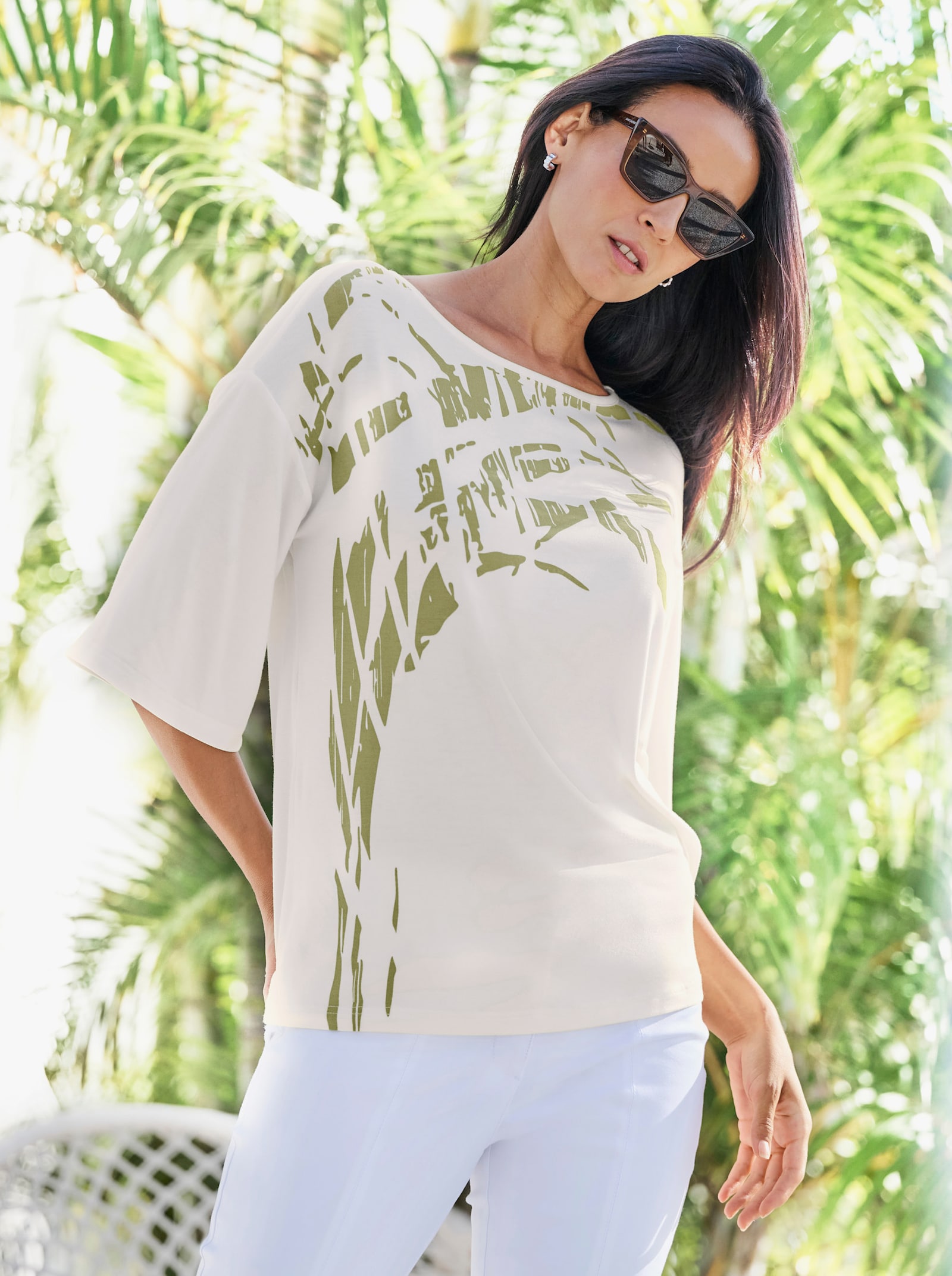 heine Oversize-Shirt mit Palmenprint - ecru-schilf-bedruckt