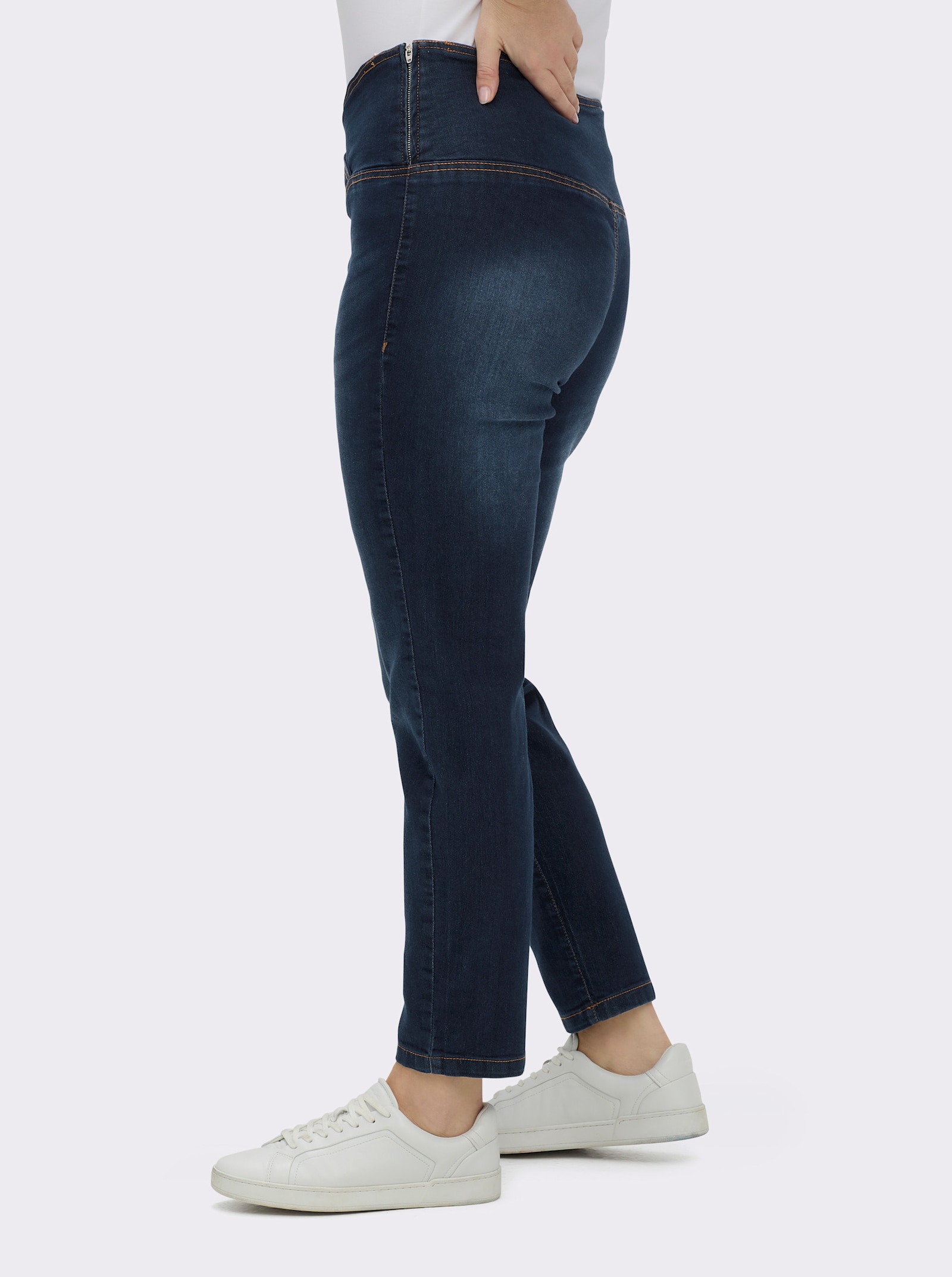 Stretch-Jeans mit überlappendem Bund - dark blue