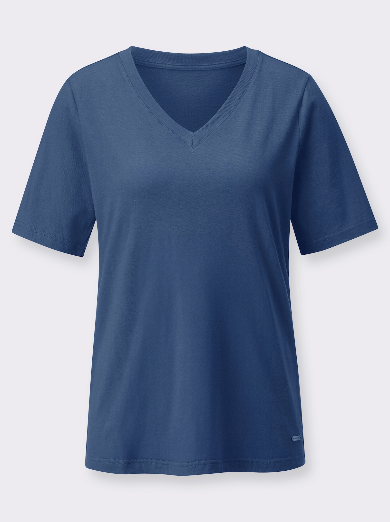 Kurzarmshirt mit V-Ausschnitt - jeansblau
