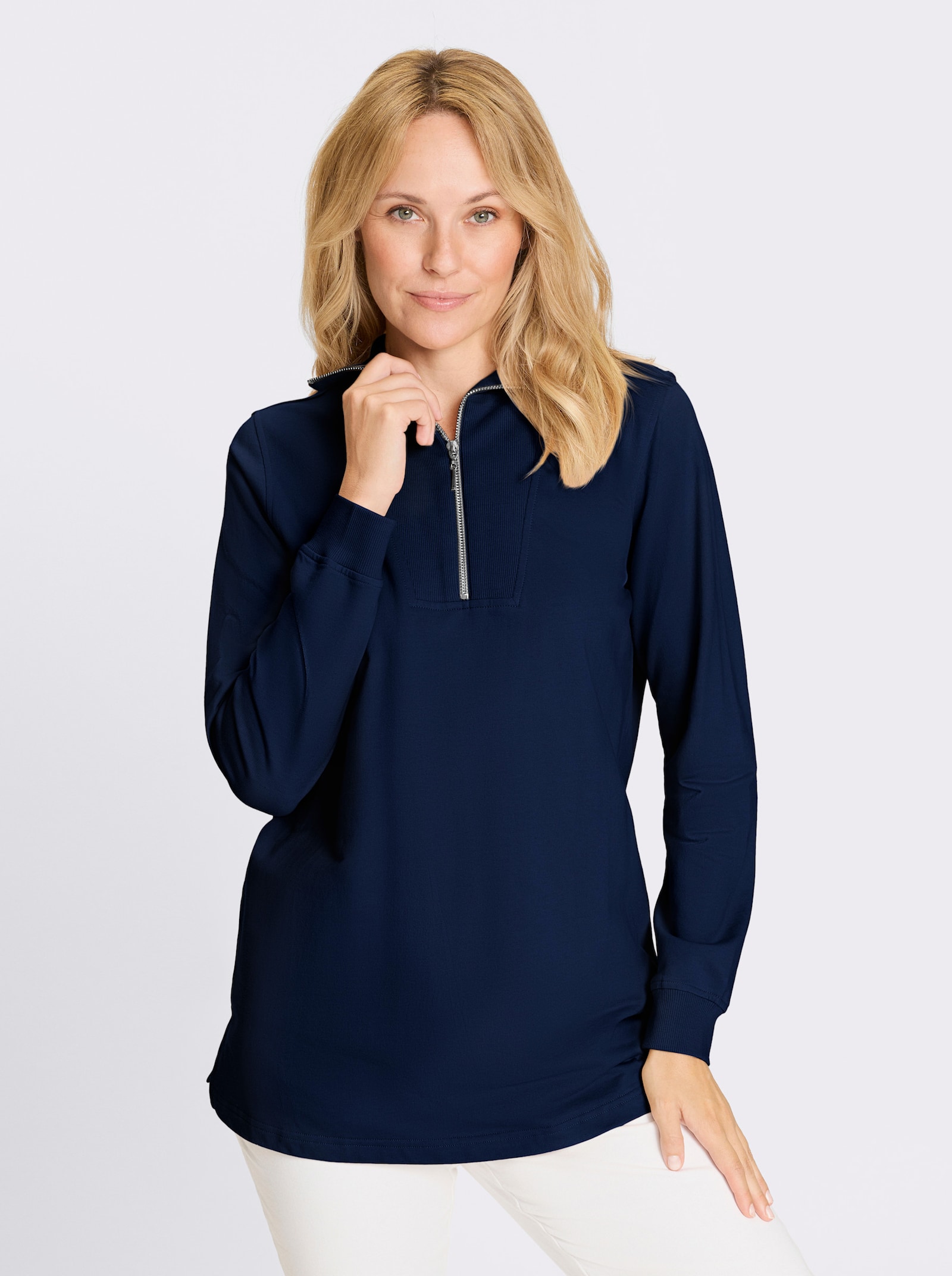 Longsweatshirt mit Troyerkragen - dunkelblau