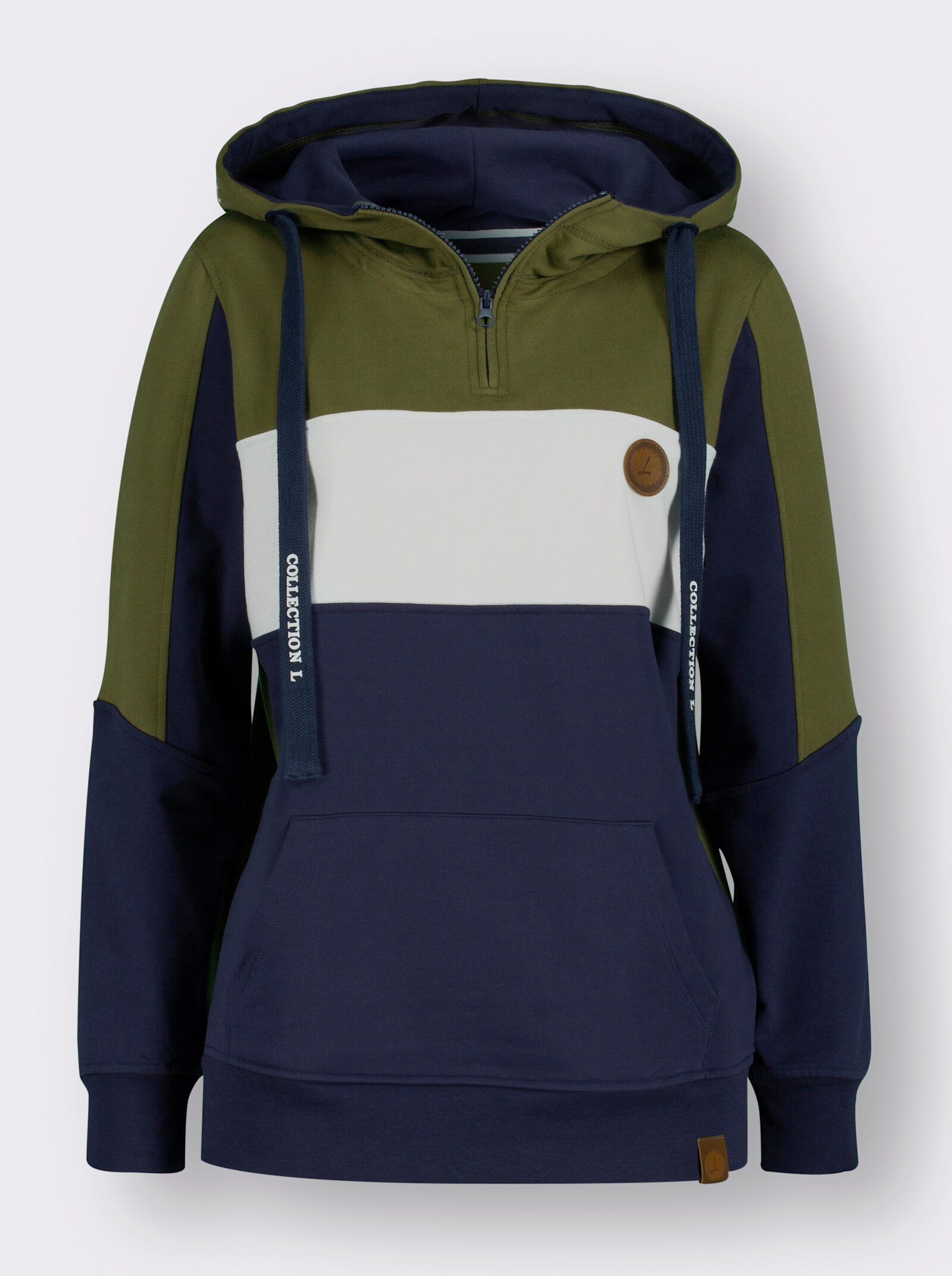 Kapuzensweatshirt im Colourblocking-Dessin - marine-oliv-gestreift