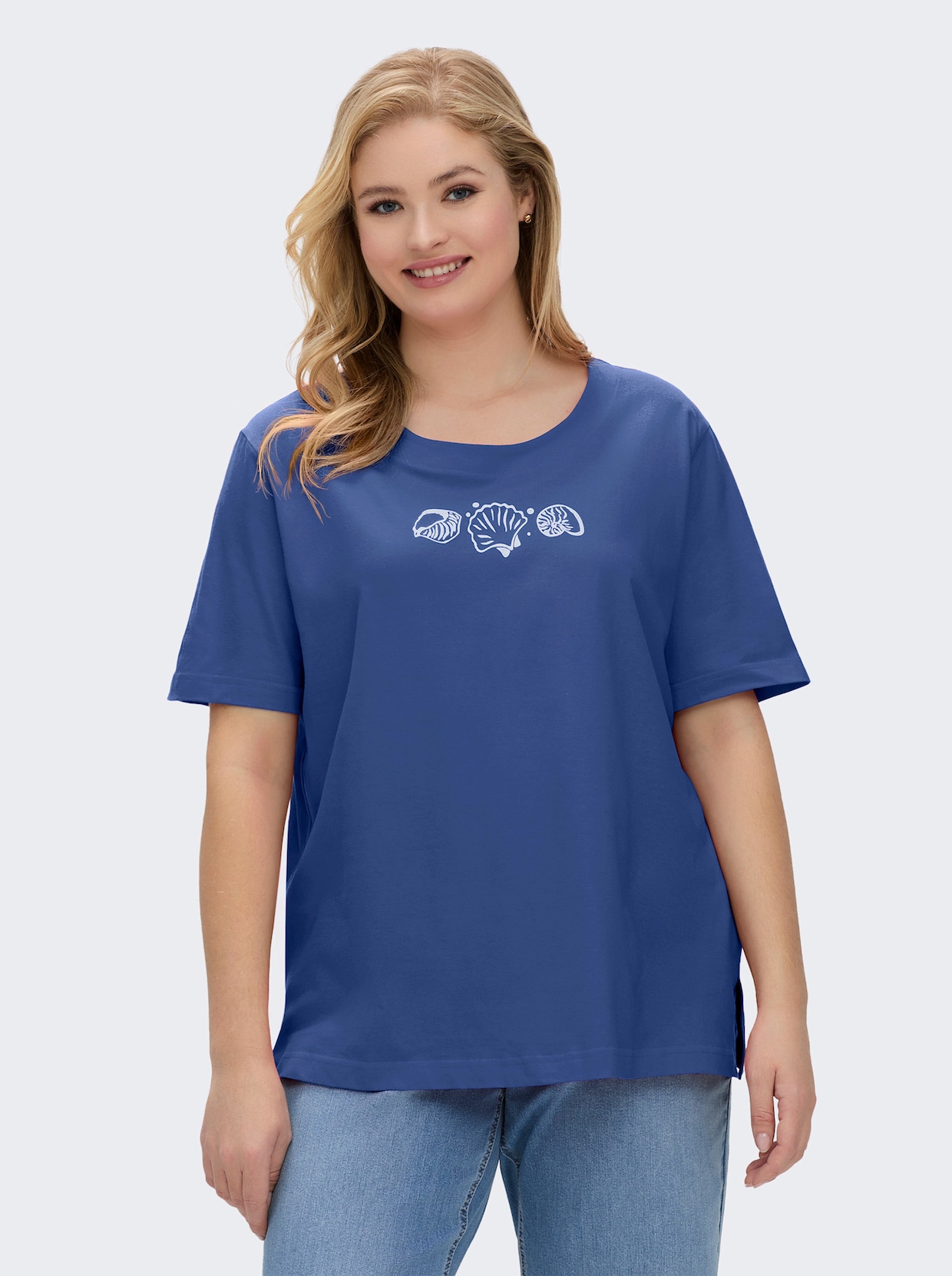 Kurzarmshirt mit Muschel-Druck - royalblau