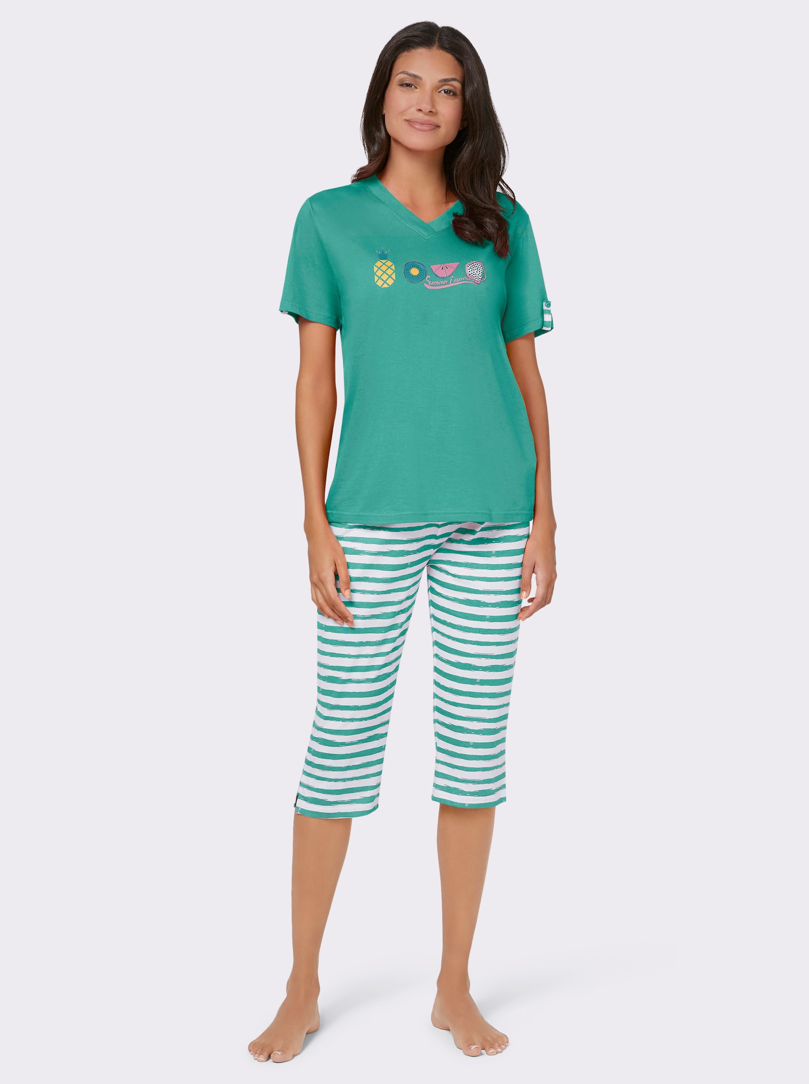 Comtessa Capri-pyjama’s van single-jersey - groen + groen gestreept