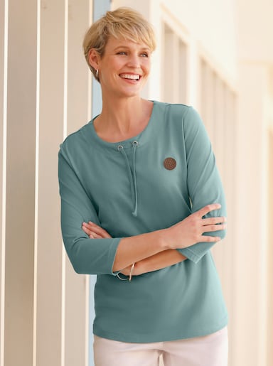 3/4-Arm-Shirt mit Tunnelzug am Rundhals-Ausschnitt - jade