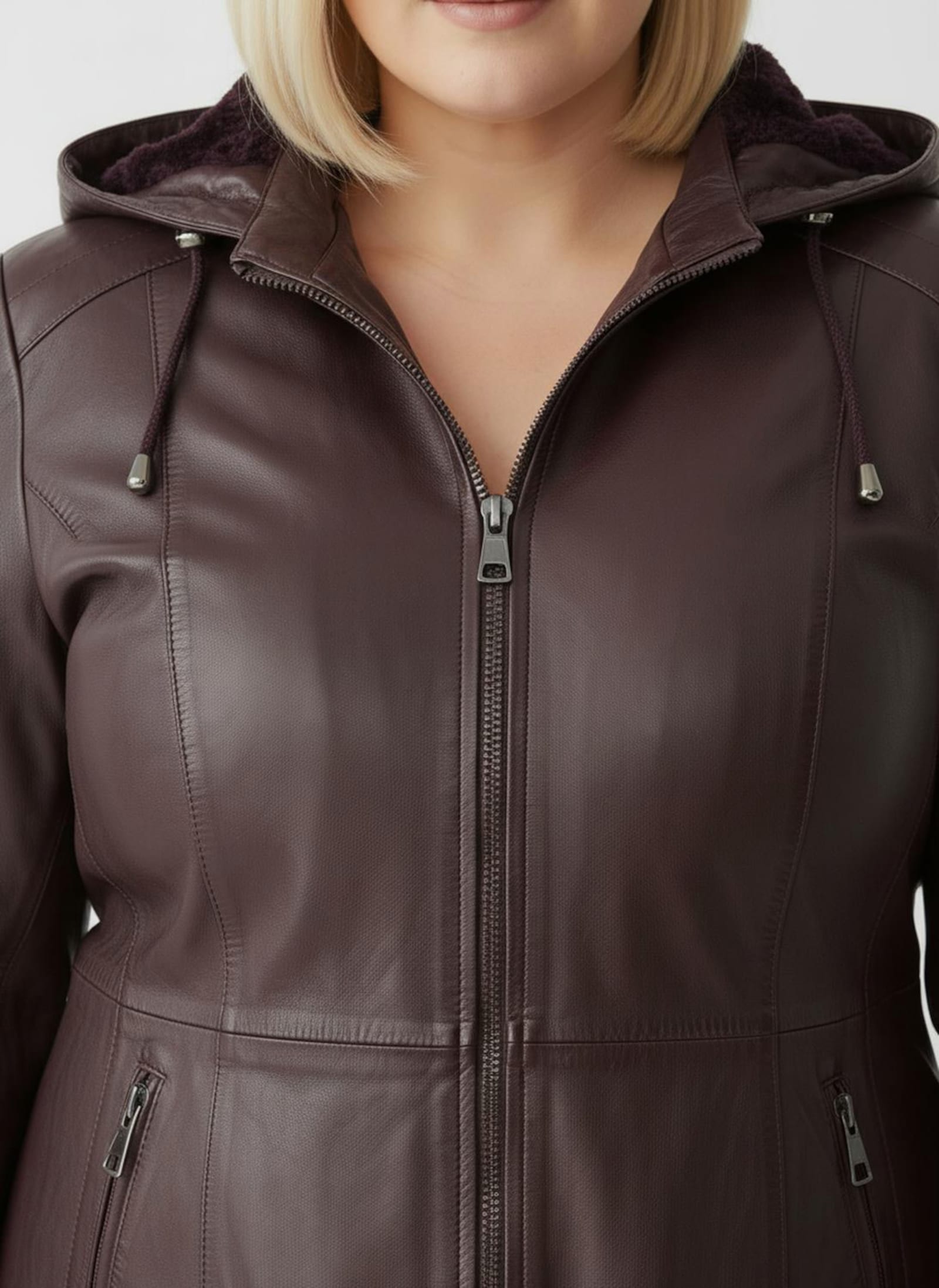 Lederjacke mit abnehmbarer Kapuze - burgund