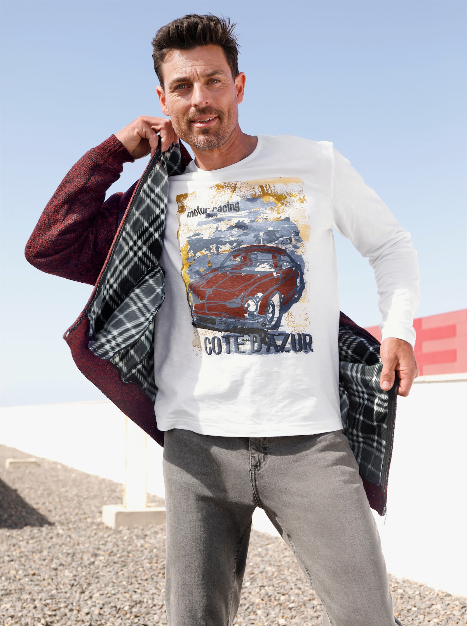 Marco Donati Langarmshirt mit Front-Print - weiß-bedruckt