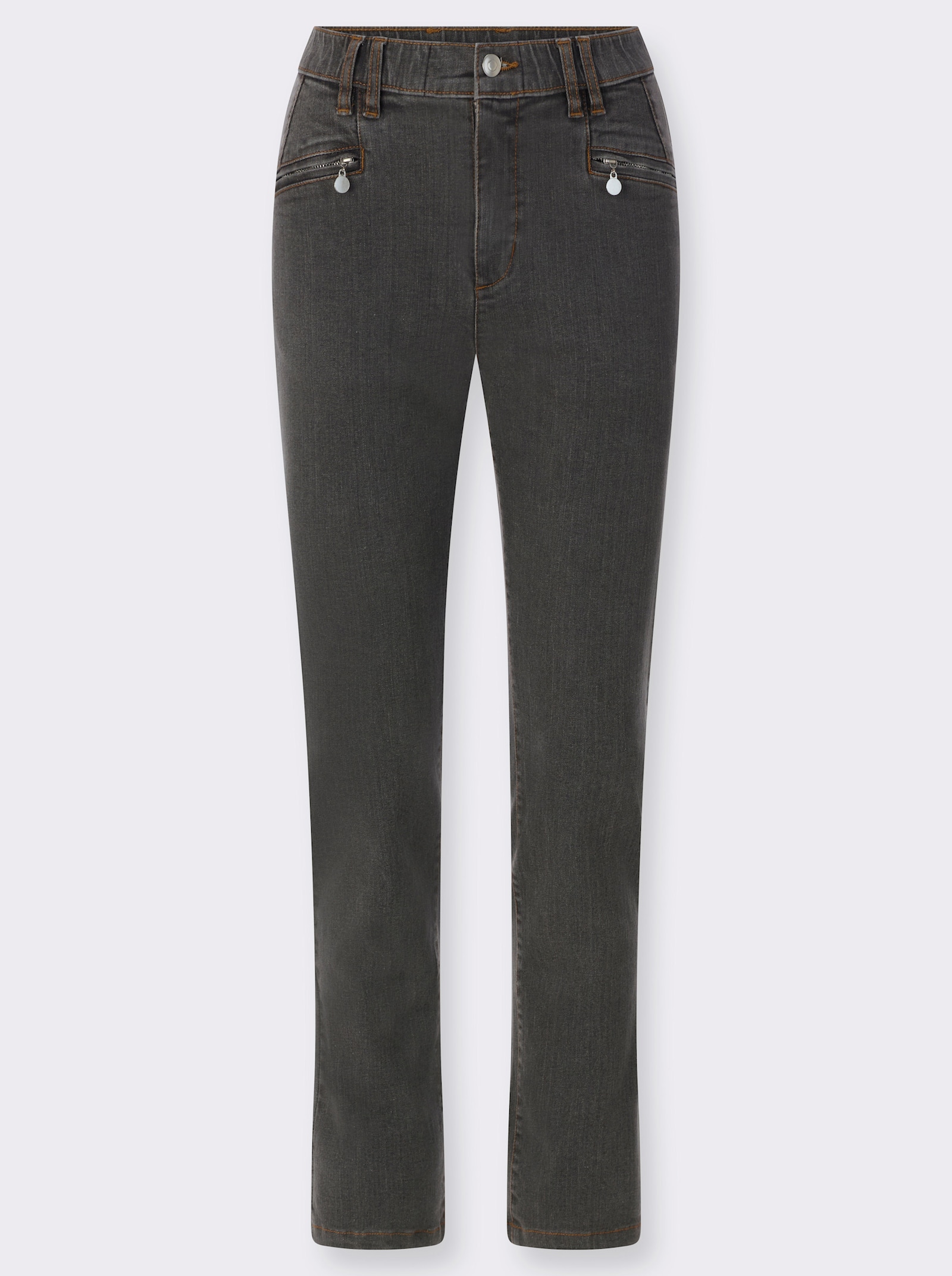 Jeans mit Reißverschluss-Taschen - grey denim