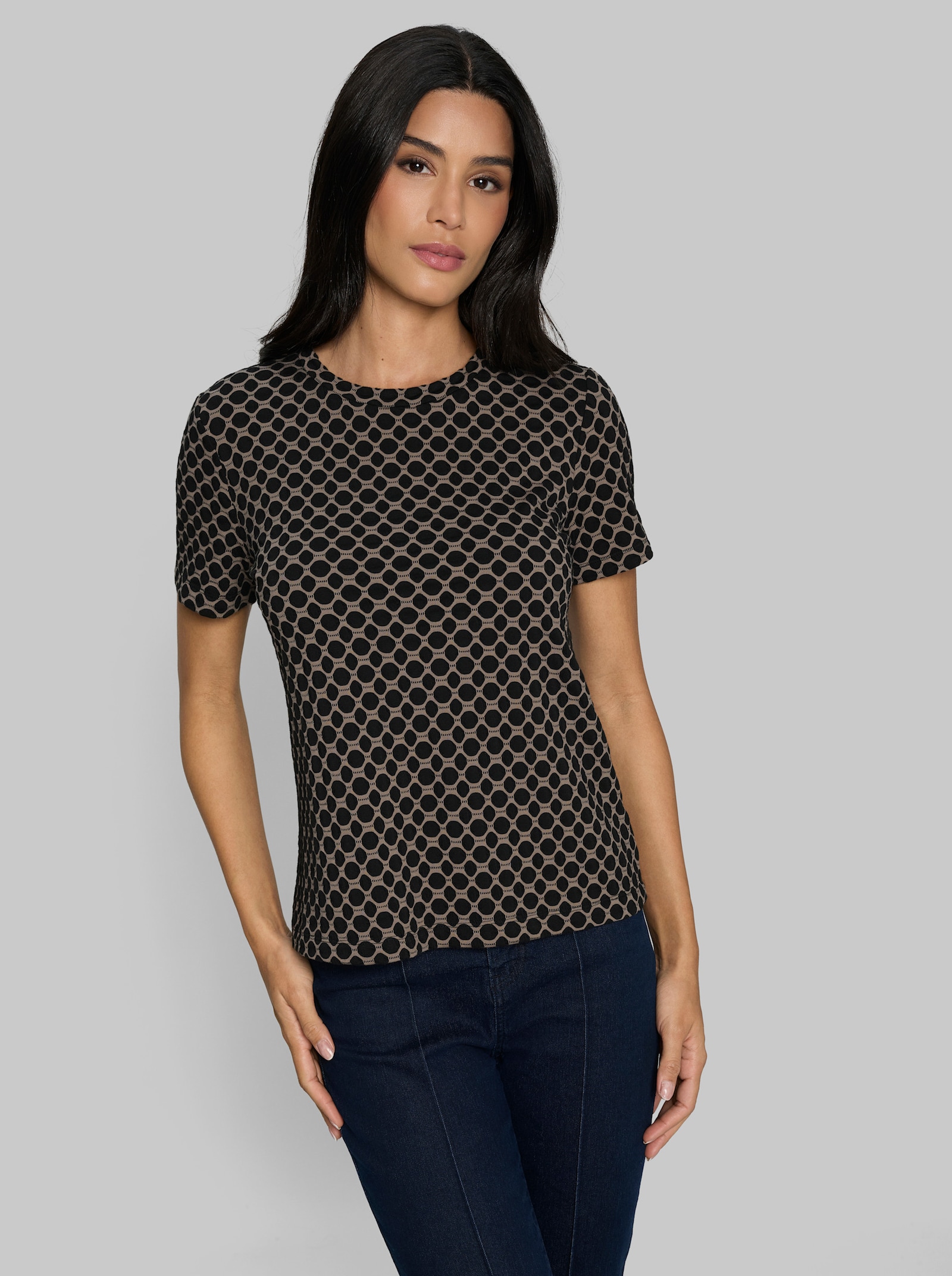 heine T-Shirt im Jacquard-Dessin - schwarz-taupe-gemustert