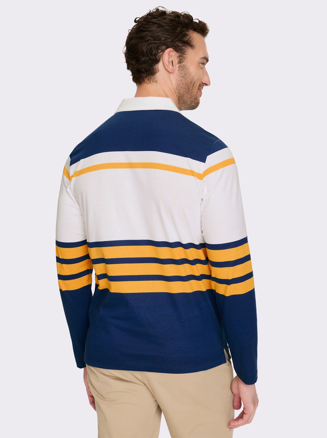 Catamaran Langarmshirt - dunkelblau-ocker-gestreift