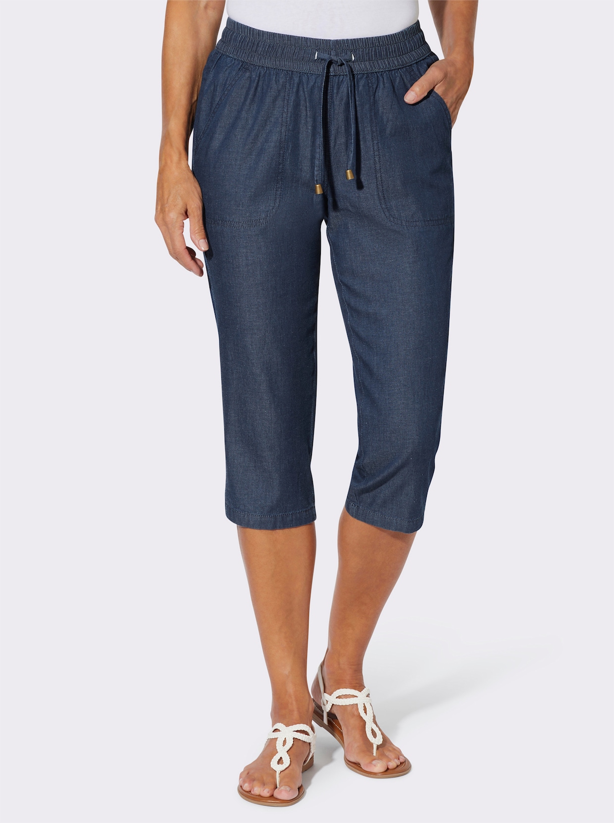 Caprijeans mit Rundum-Dehnbund - blue-stone-washed