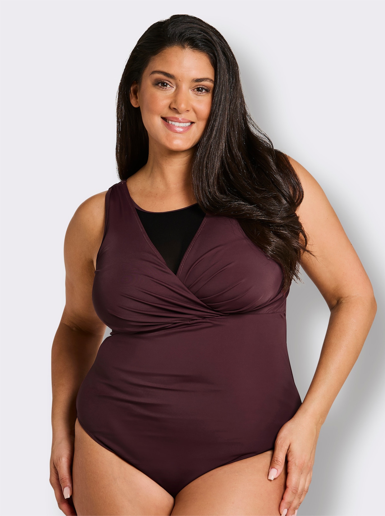 sheego Maillot de bain effet cache-cœur - lie-de-vin