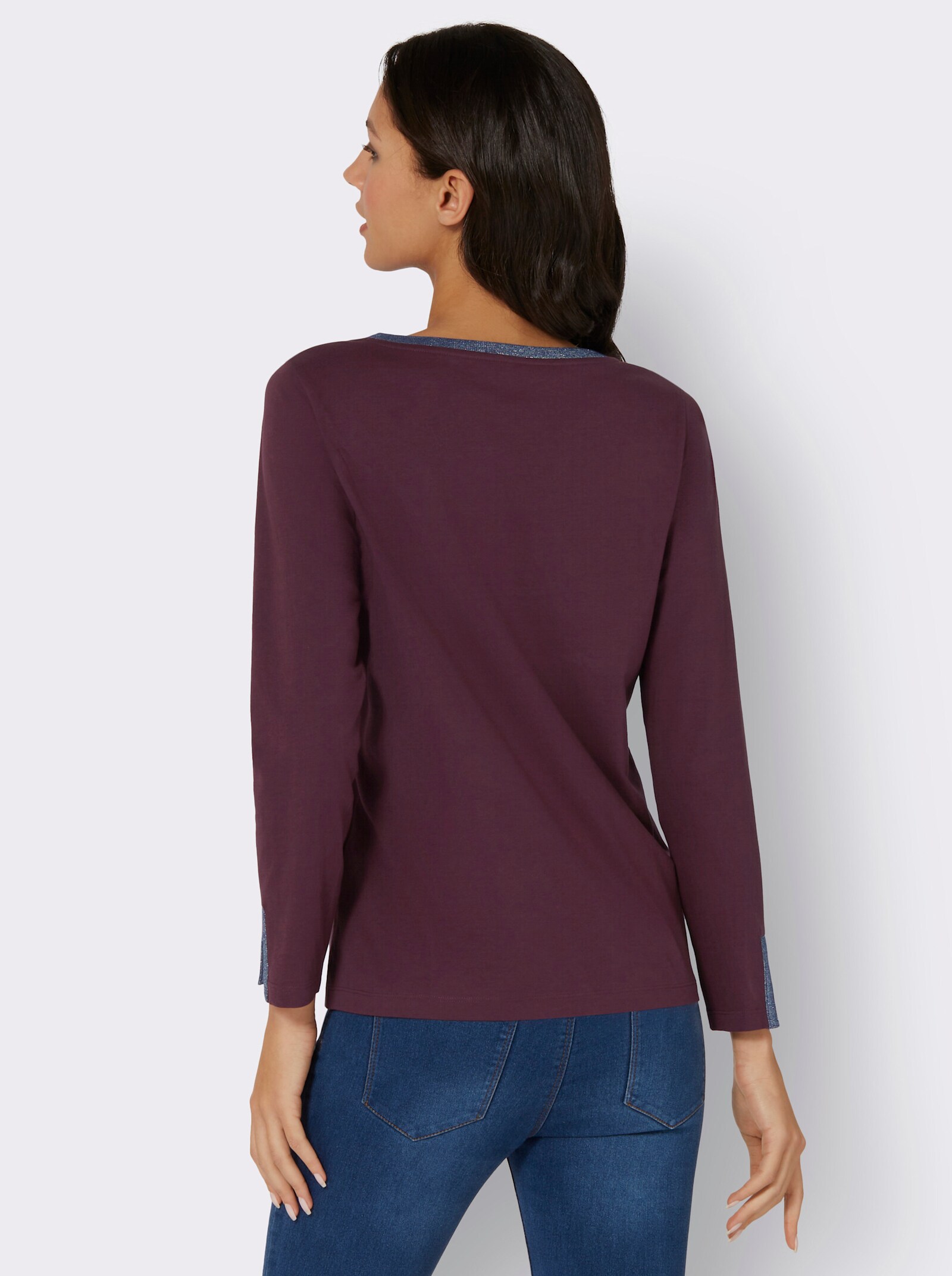 Tričko s dlouhým rukávem a lesklým páskem - burgundská