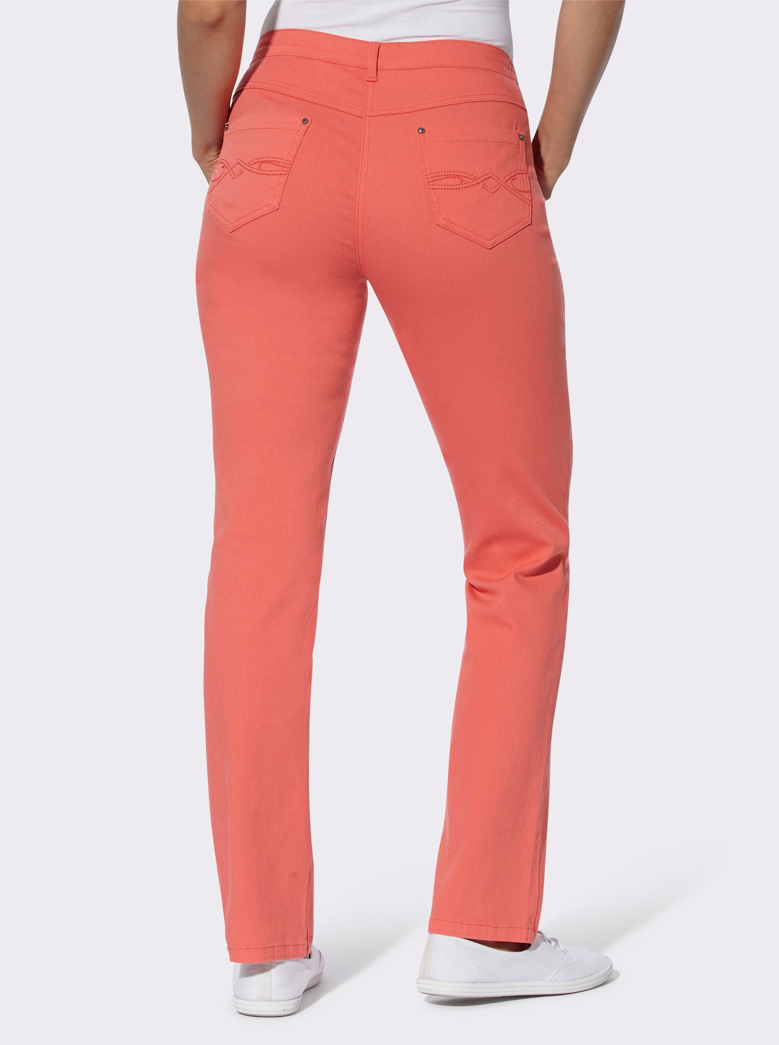 5-pocketsjeans met sierstuds op de zakken - koraal