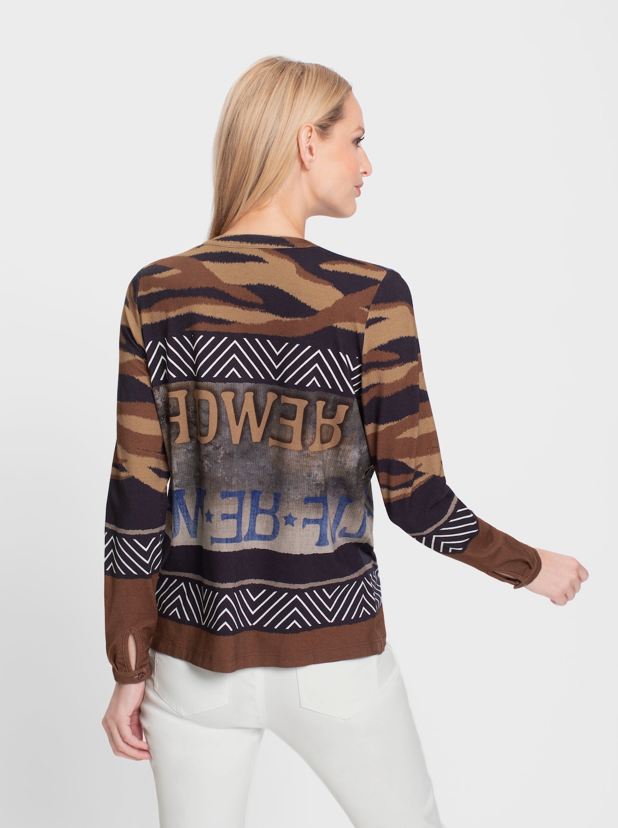 heine Shirt met lange mouwen - marine/camel bedrukt