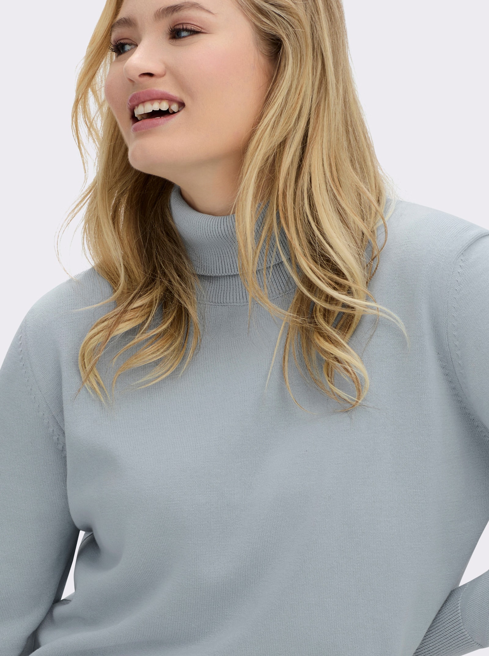 Rollkragenpullover aus reiner Baumwolle - bleu